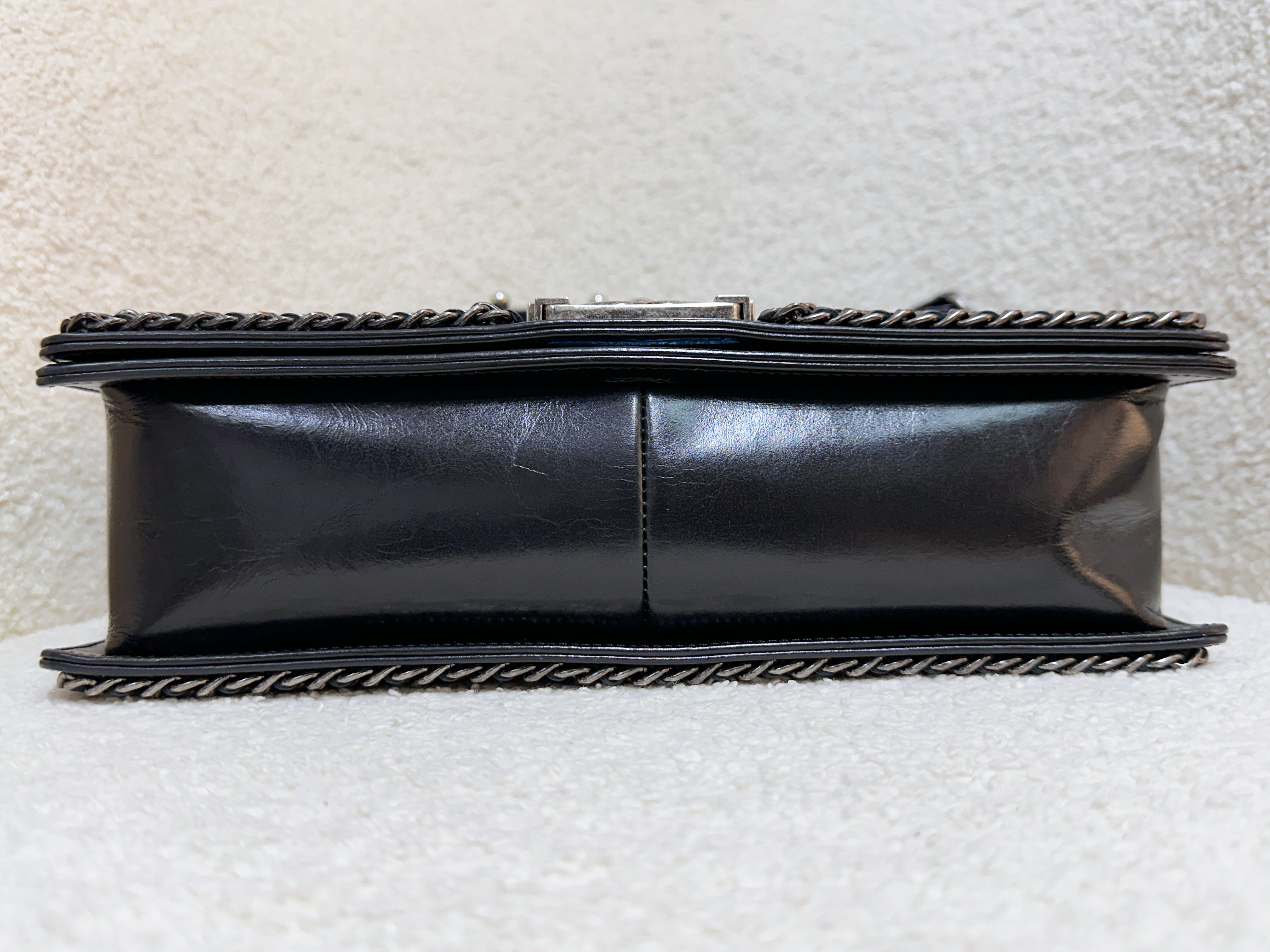 Chanel Boy Black Leather Chain Shoulder Bag 2099 holo card