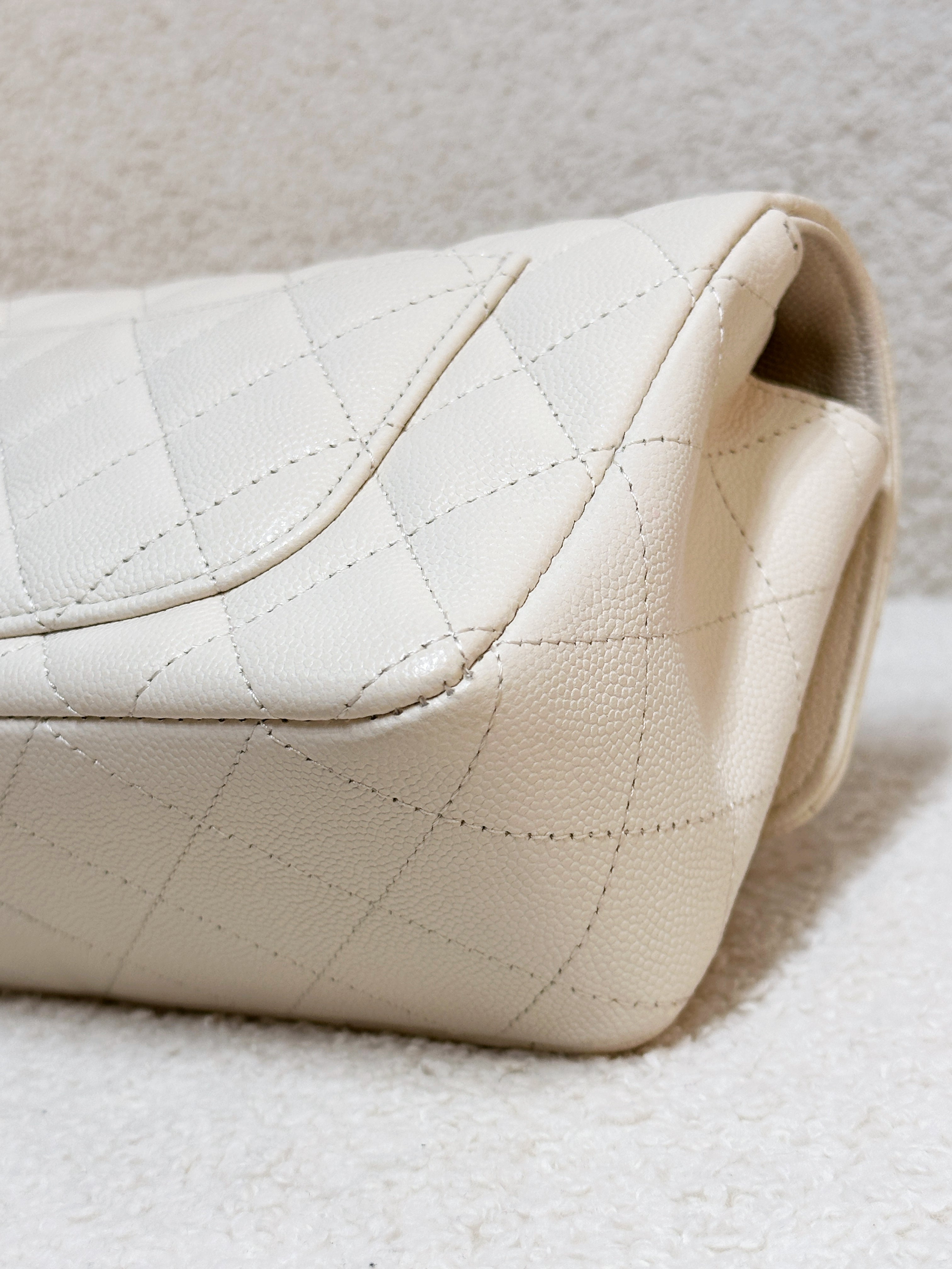 Chanel Mini Rectangular Classic Quilted Caviar Ivory 17C GHW 2383 holo card