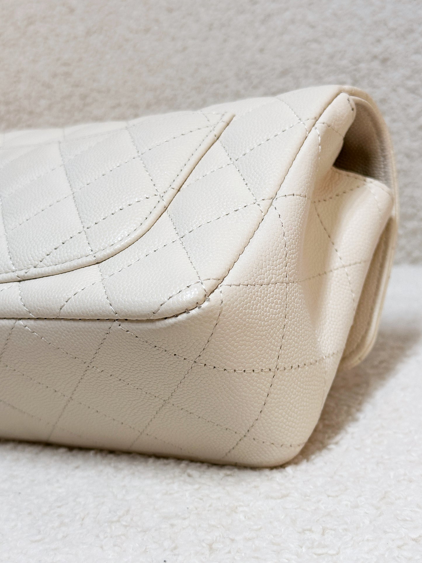 Chanel Mini Rectangular Classic Quilted Caviar Ivory 17C GHW 2383 holo card