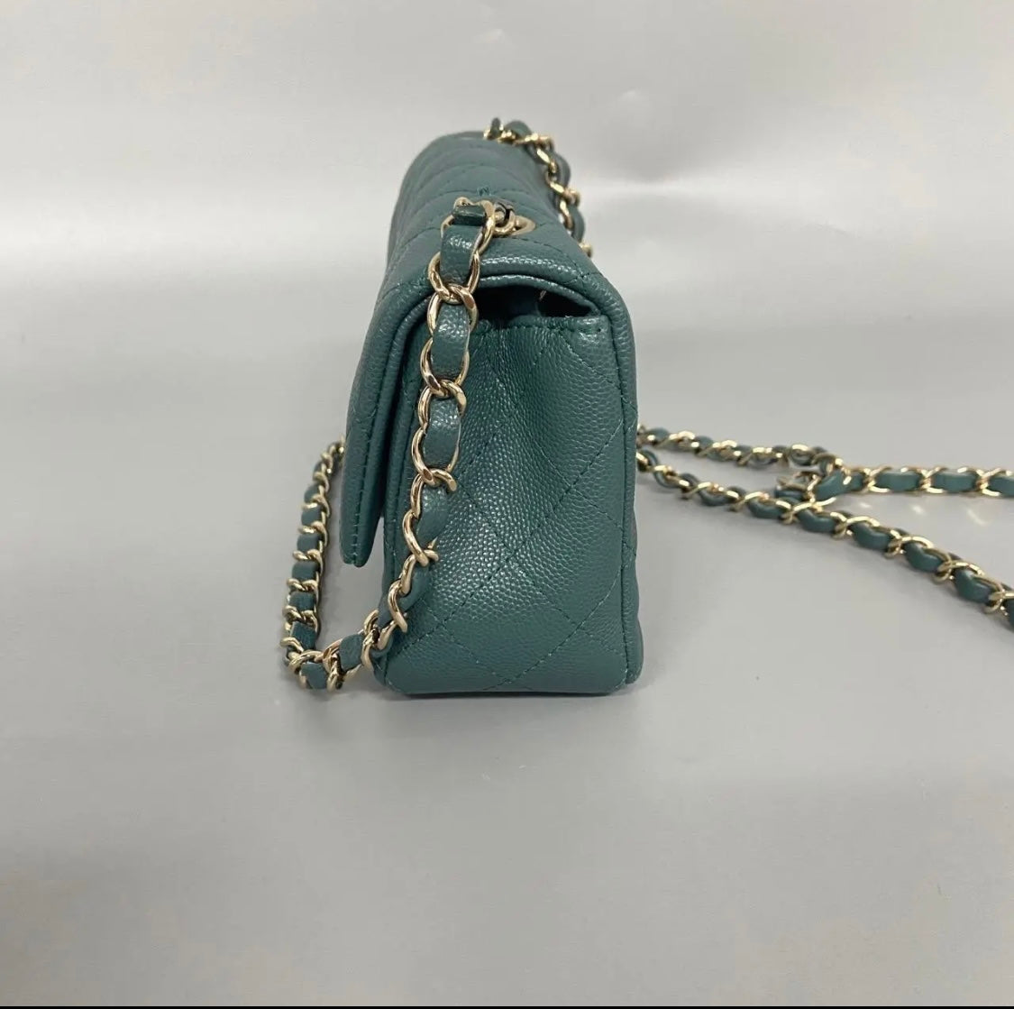 Chanel Mini Rectangle, 17B Dark Turquoise Green Caviar Leather with Shiny Gold Hardware