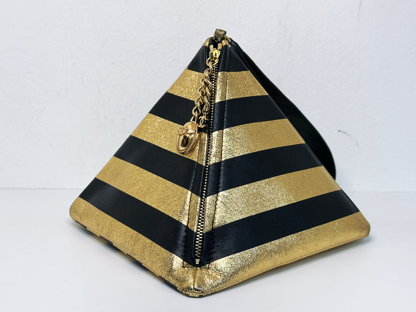 Chanel Metallic Lambskin CC Kheops Pyramid Bag Gold Black 2809 holo