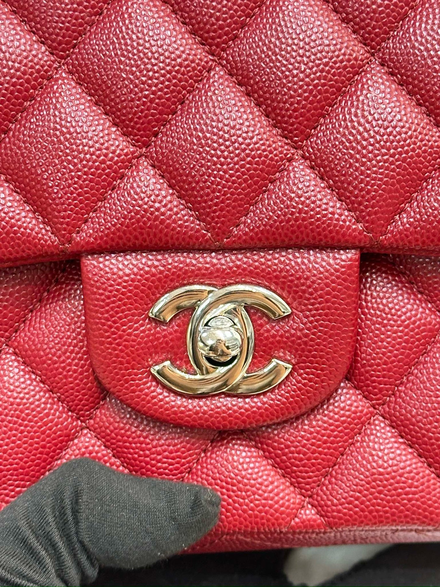 Chanel Medium Caviar Double Flap Red Bag SHW 17B