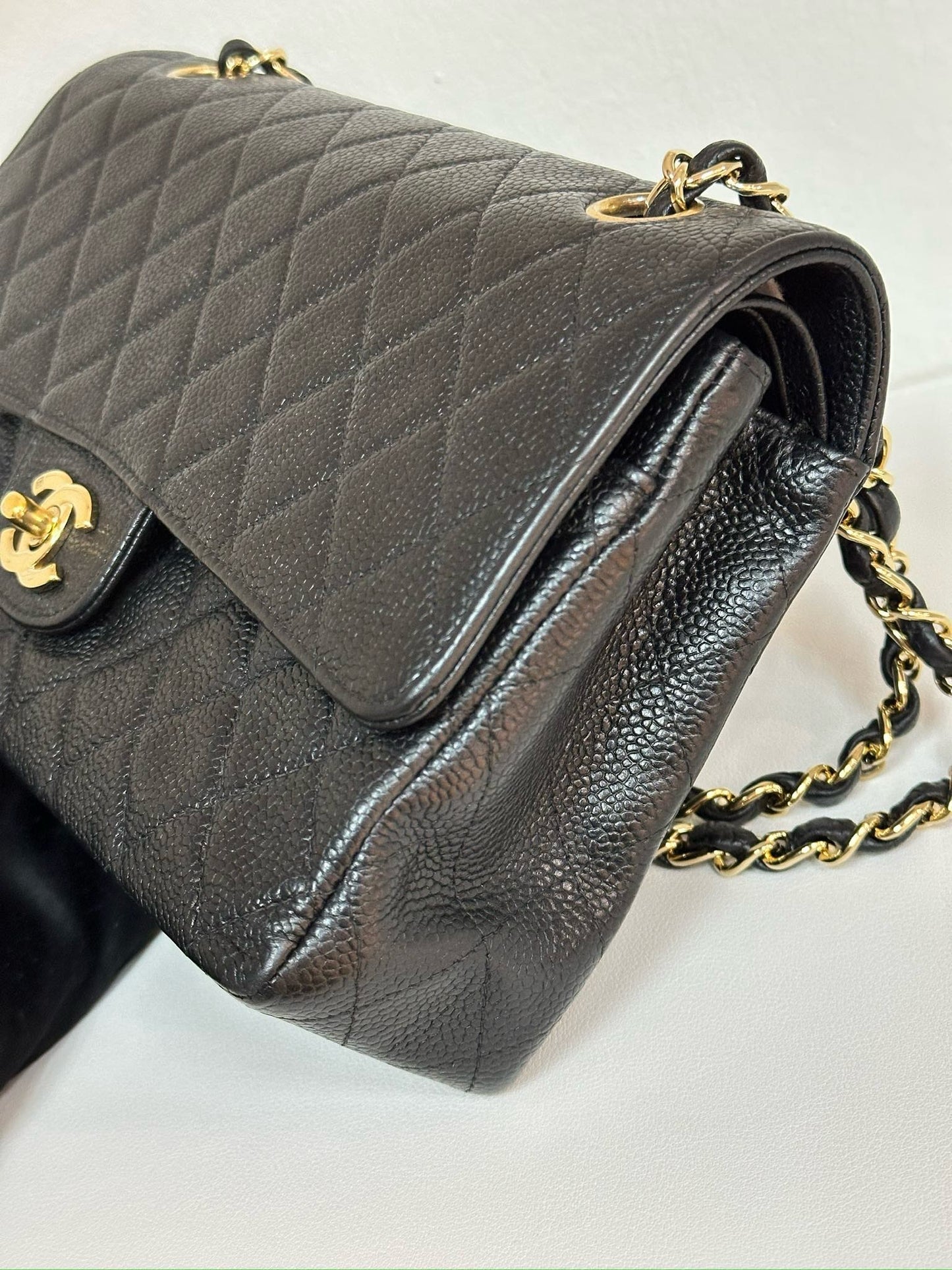 CHANEL Classic Double Flap Medium Shoulder Bag Black Caviar 24k