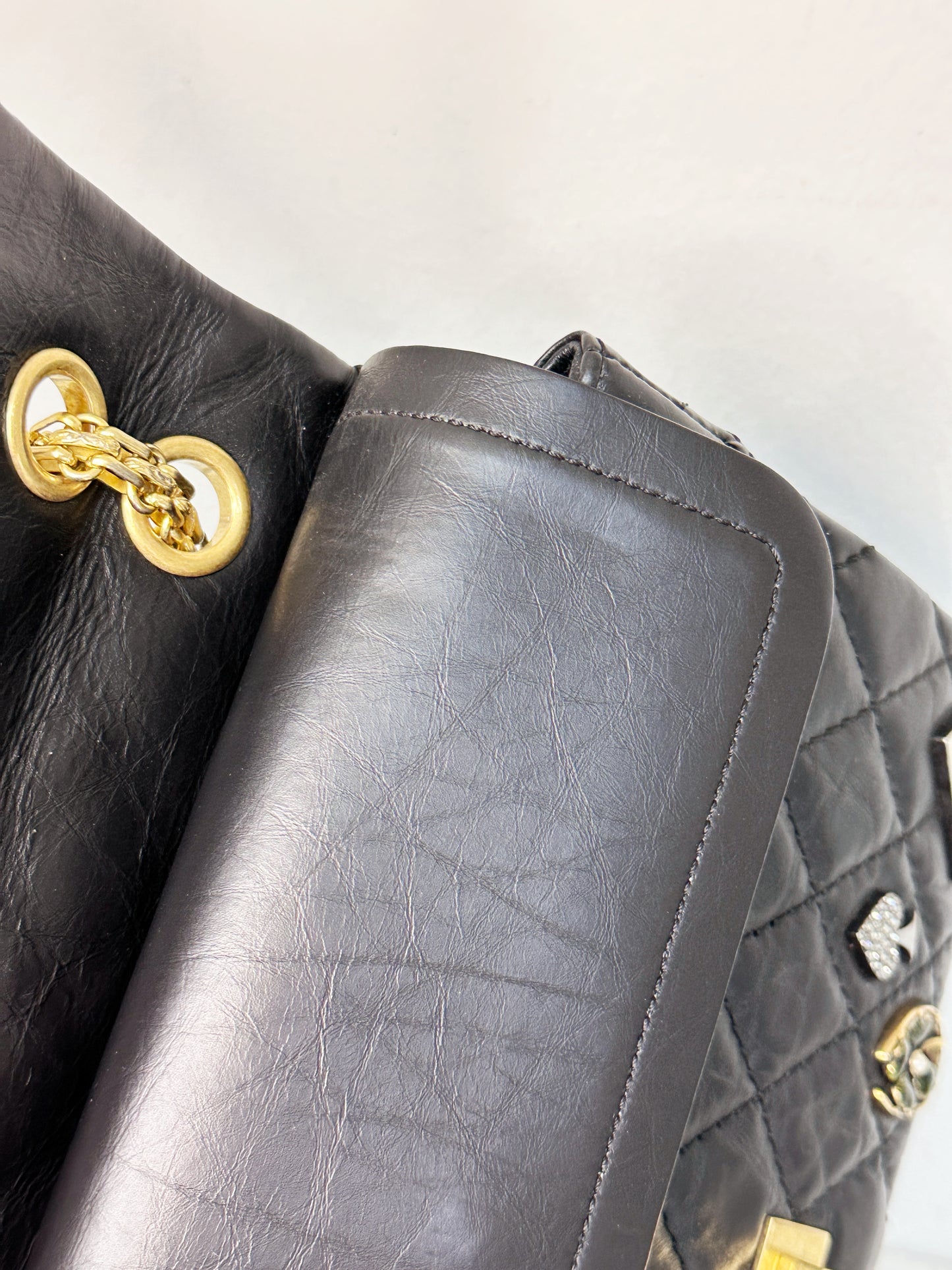 Chanel Small 2.55 Reissue Aged Calfskin Lucky Charms 225 Flap Black GHW