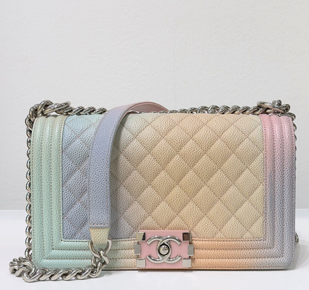 Chanel Medium Caviar Quilted Rainbow Boy Flap Pink Multicolor