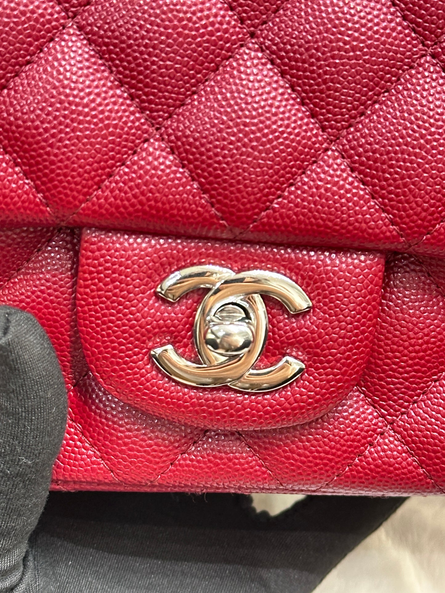 Chanel Mini Rectangular Caviar Quilted Flap Red 17B SHW