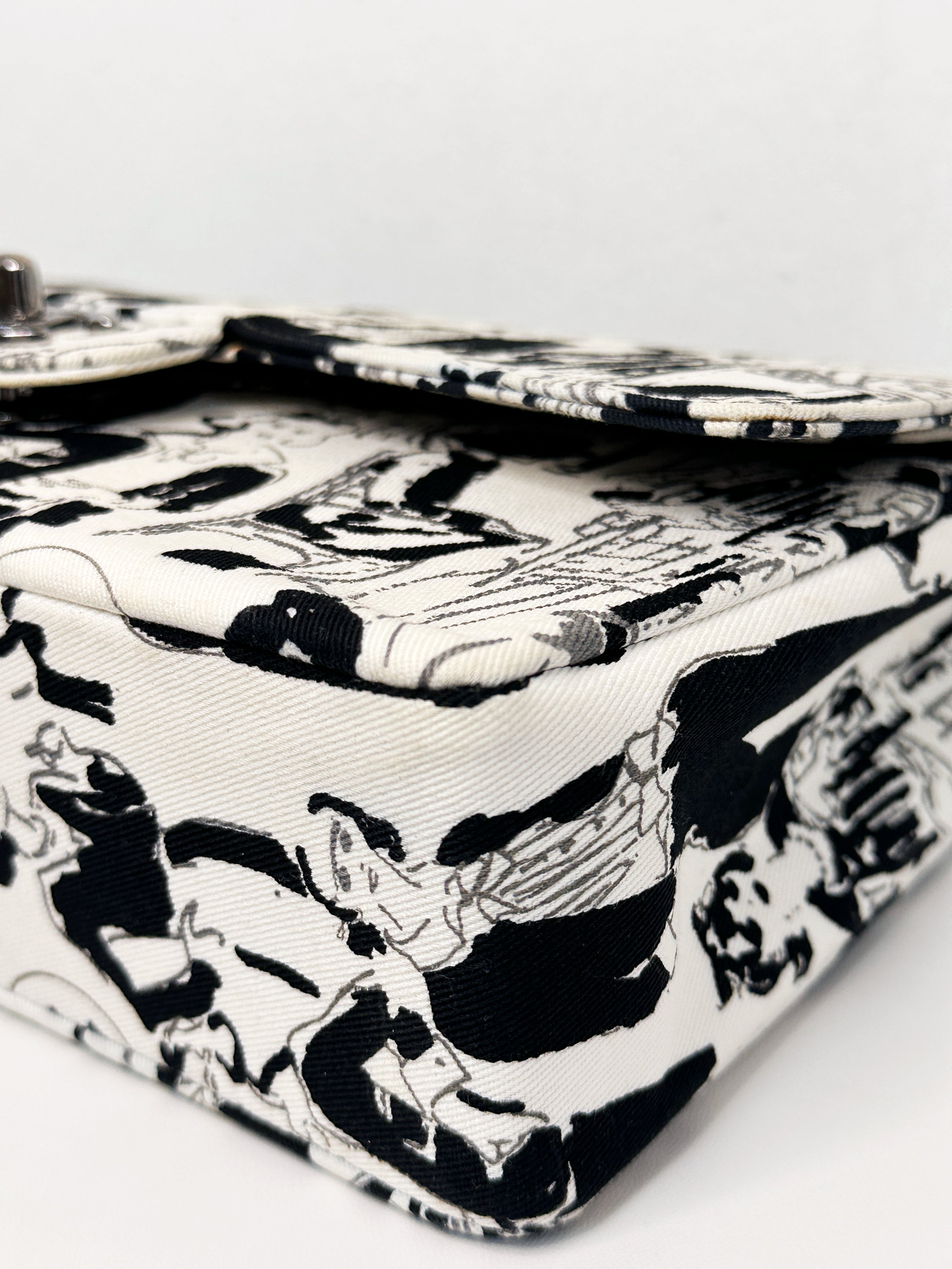 Chanel Canvas Coco Icons Medium Double Flap Bag Black White 827 holo card