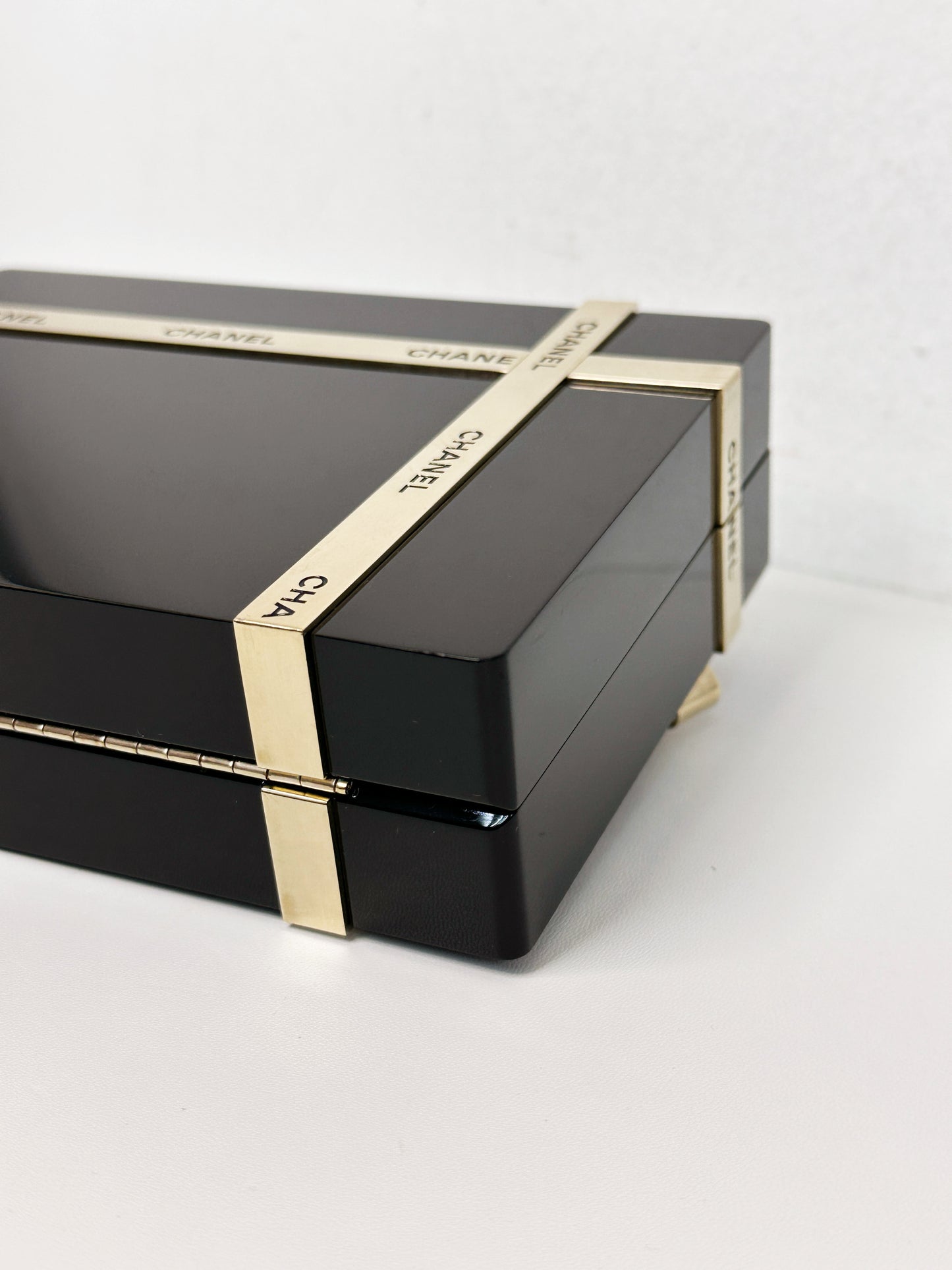 Chanel Plexiglass Gift Box Clutch Black 2327 holo card