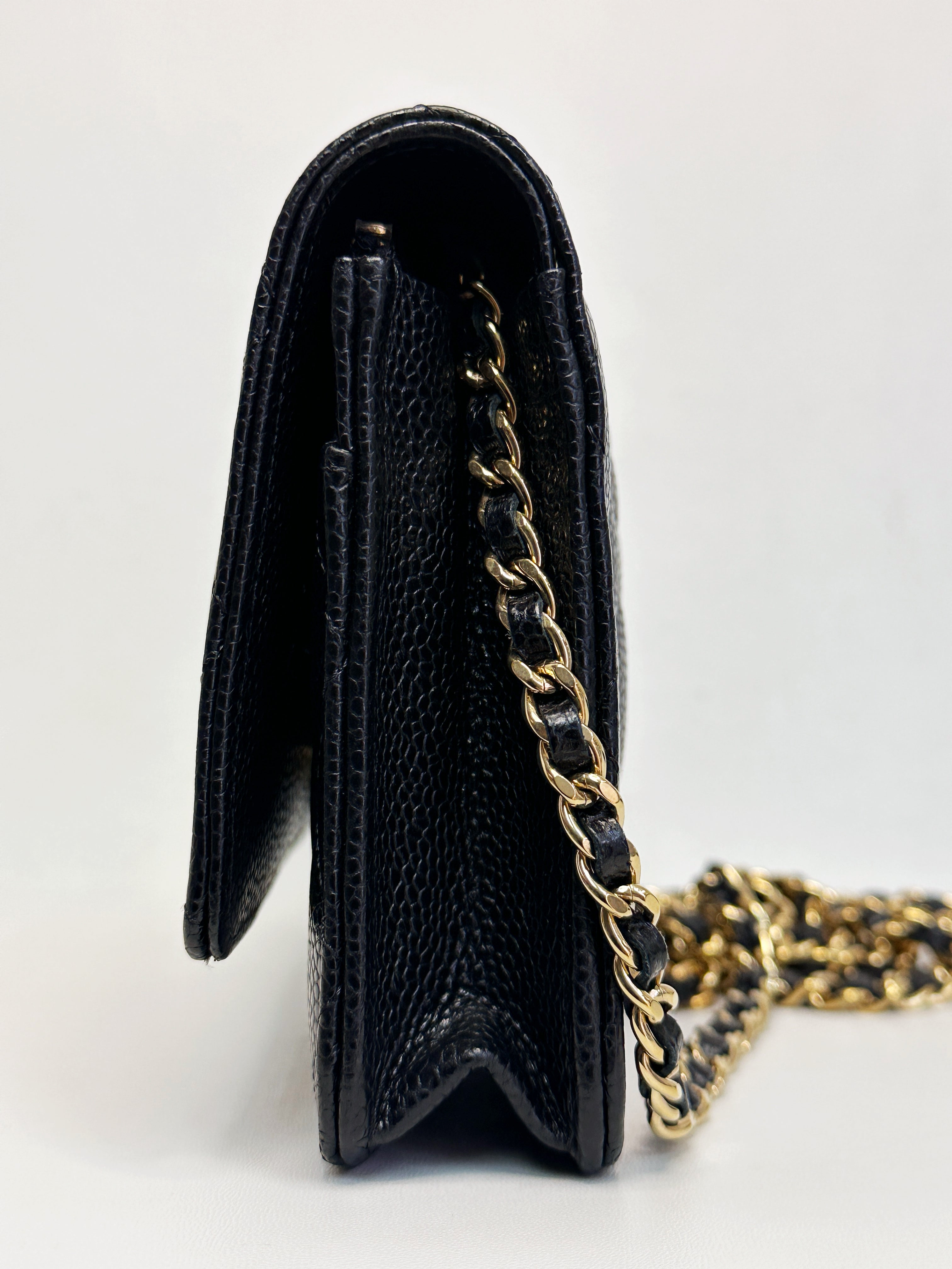 Chanel Classic Wallet on Chain Caviar Black GHW T876 microchip