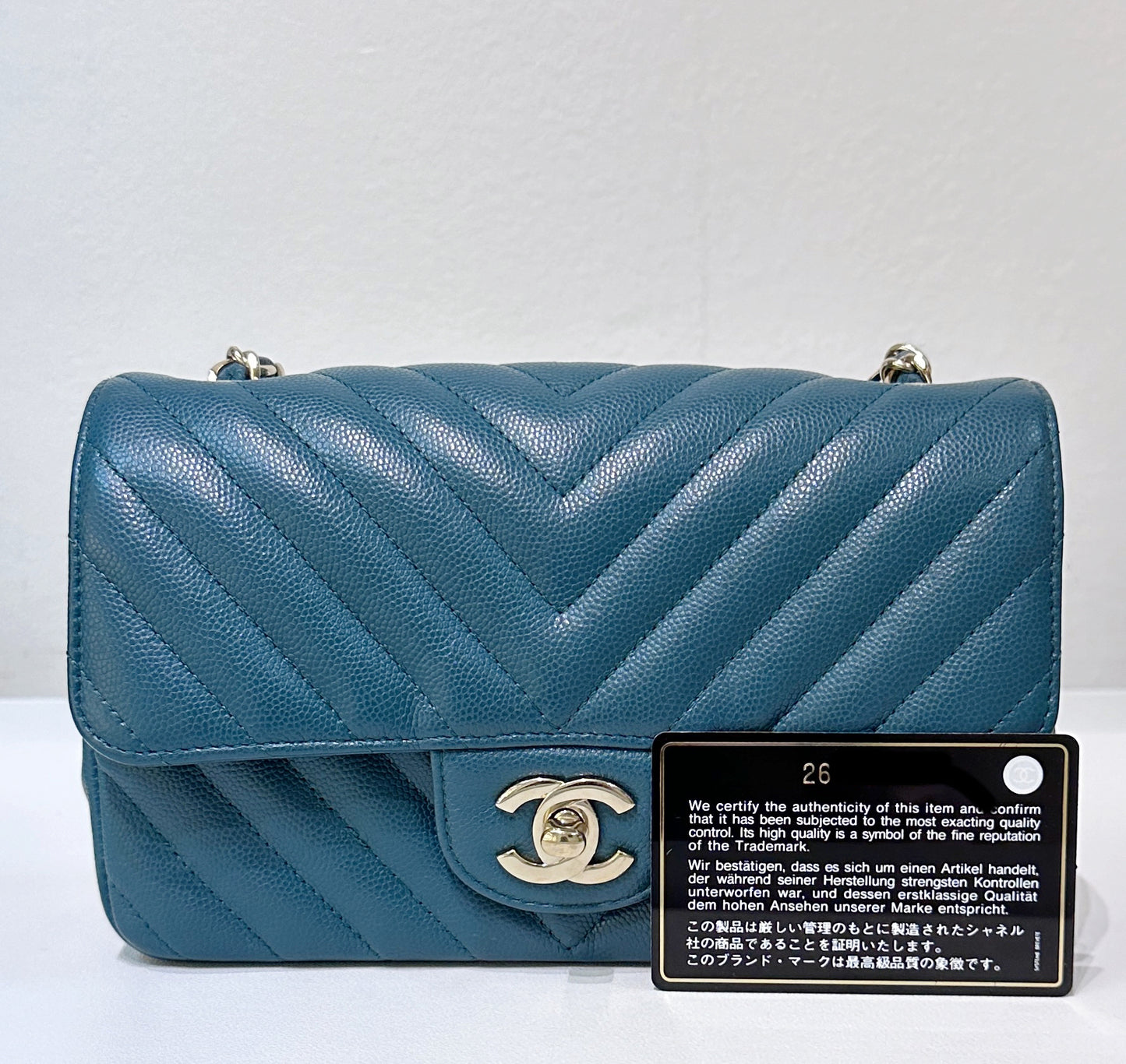 Chanel Mini Caviar Rectangular Chevron Turquoise Green GHW