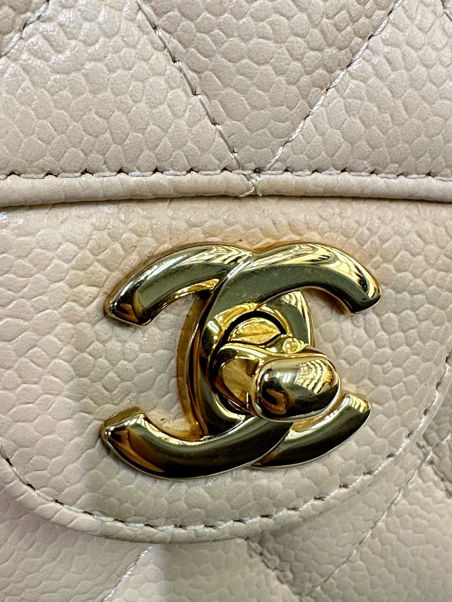 Chanel Caviar East West Flap Bag Beige GHW 1336 holo card