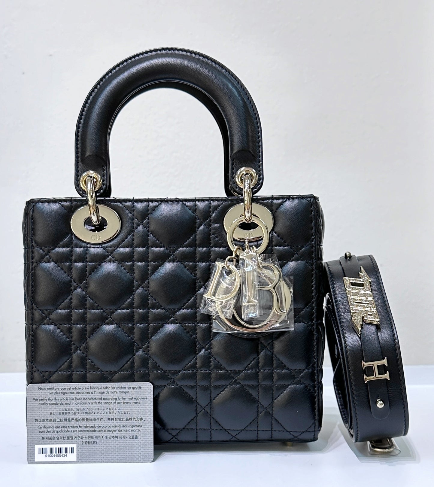 CHRISTIAN DIOR Cannage Lambskin Small My Lady Dior ABC Bag Black GHW