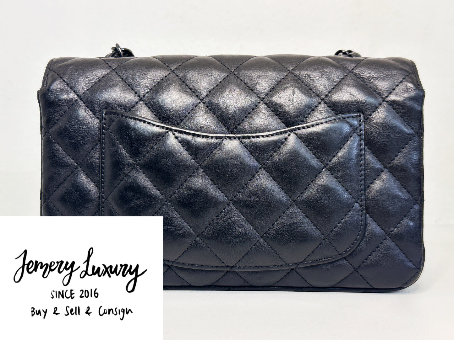 Chanel Quilted Mini Rectangular Flap So Black Crumpled Calfskin Bag 2400 holo card