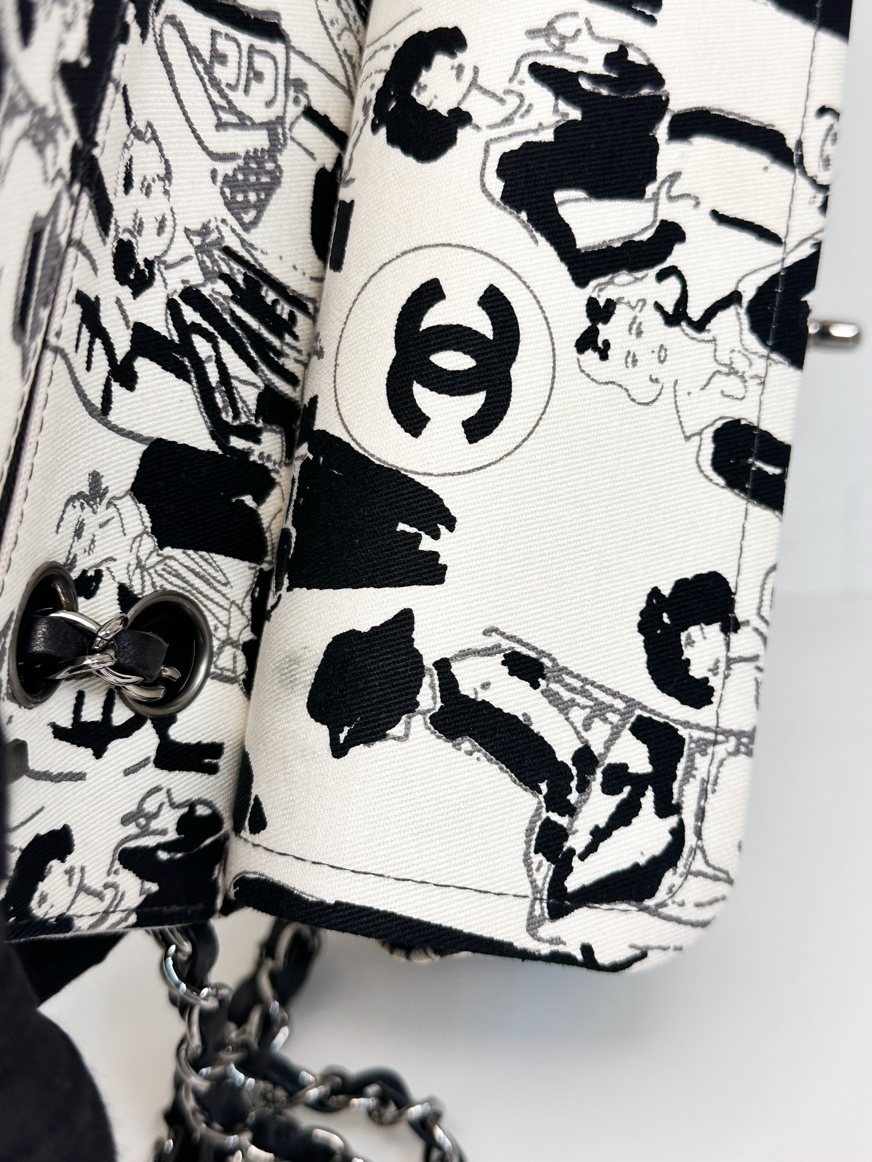 Chanel Canvas Coco Icons Medium Double Flap Bag Black White 827 holo card