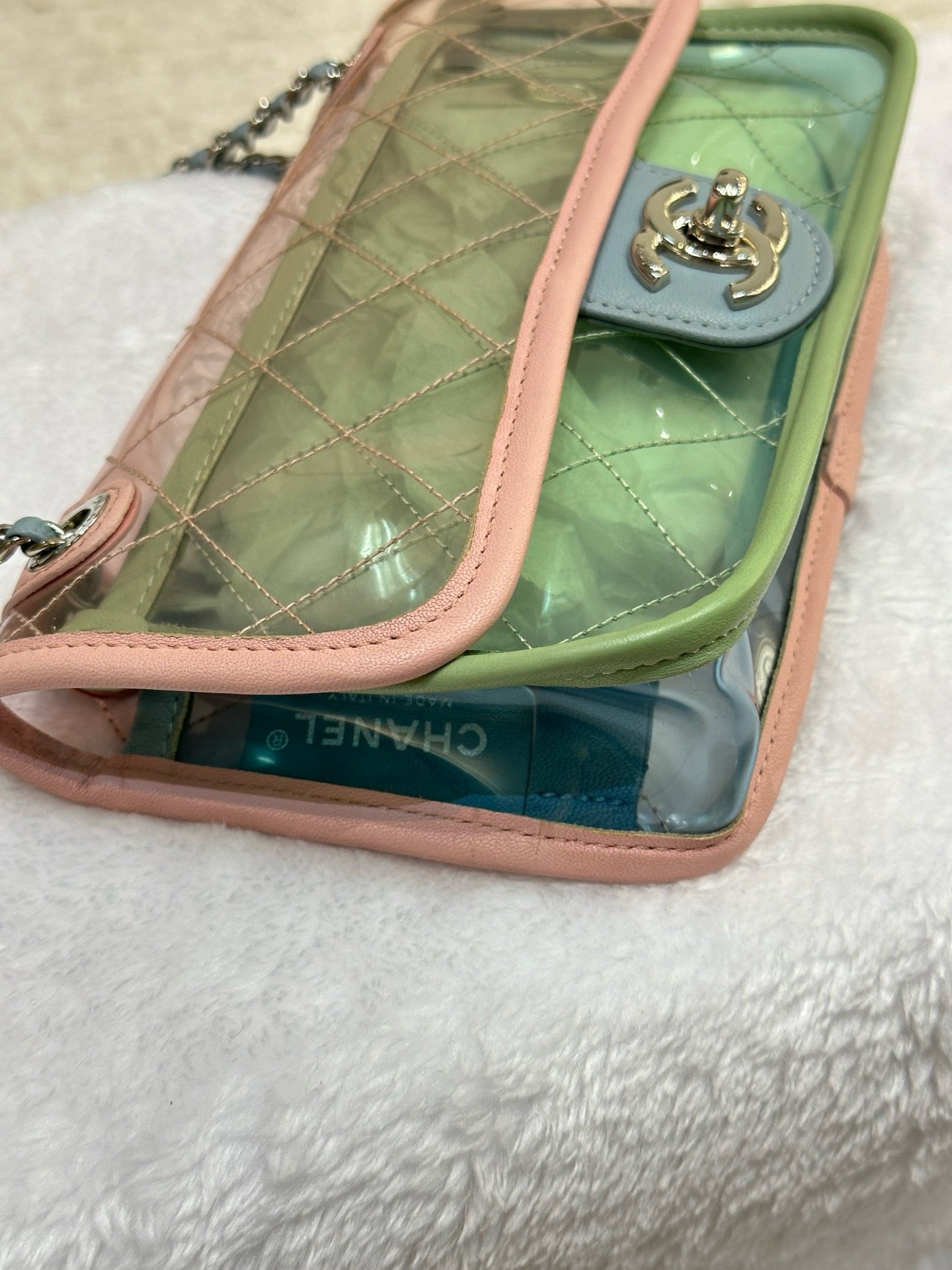 Chanel Mini Coco Splash PVC Flap Bag Pink/Green/Blue SHW 2576 holo card