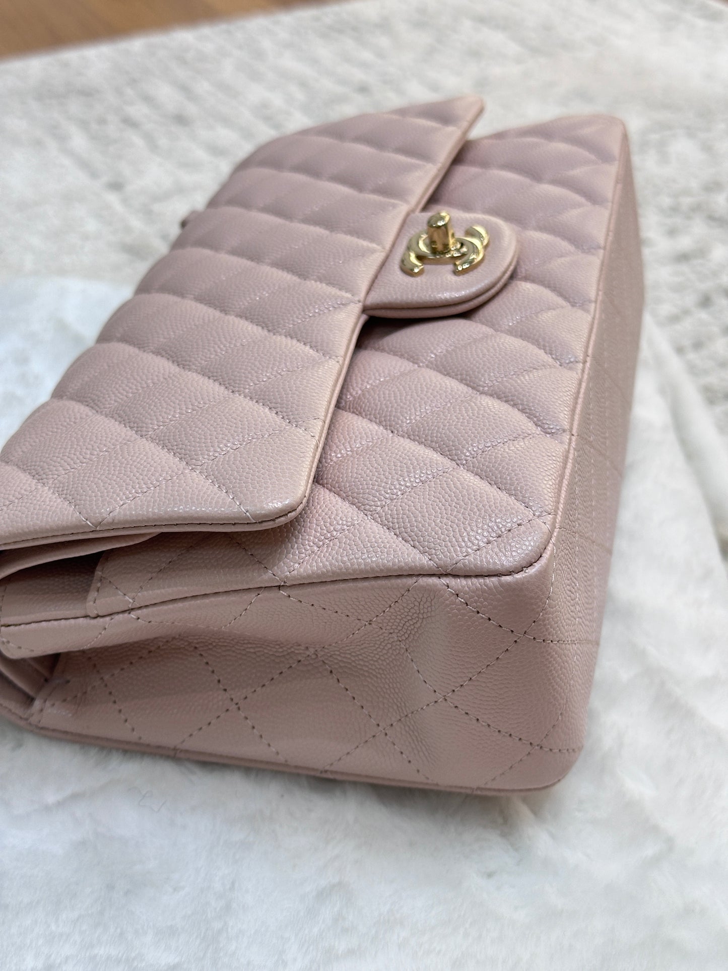 Chanel Medium Caviar Quilted Double Flap Light Pink 21Ｃ