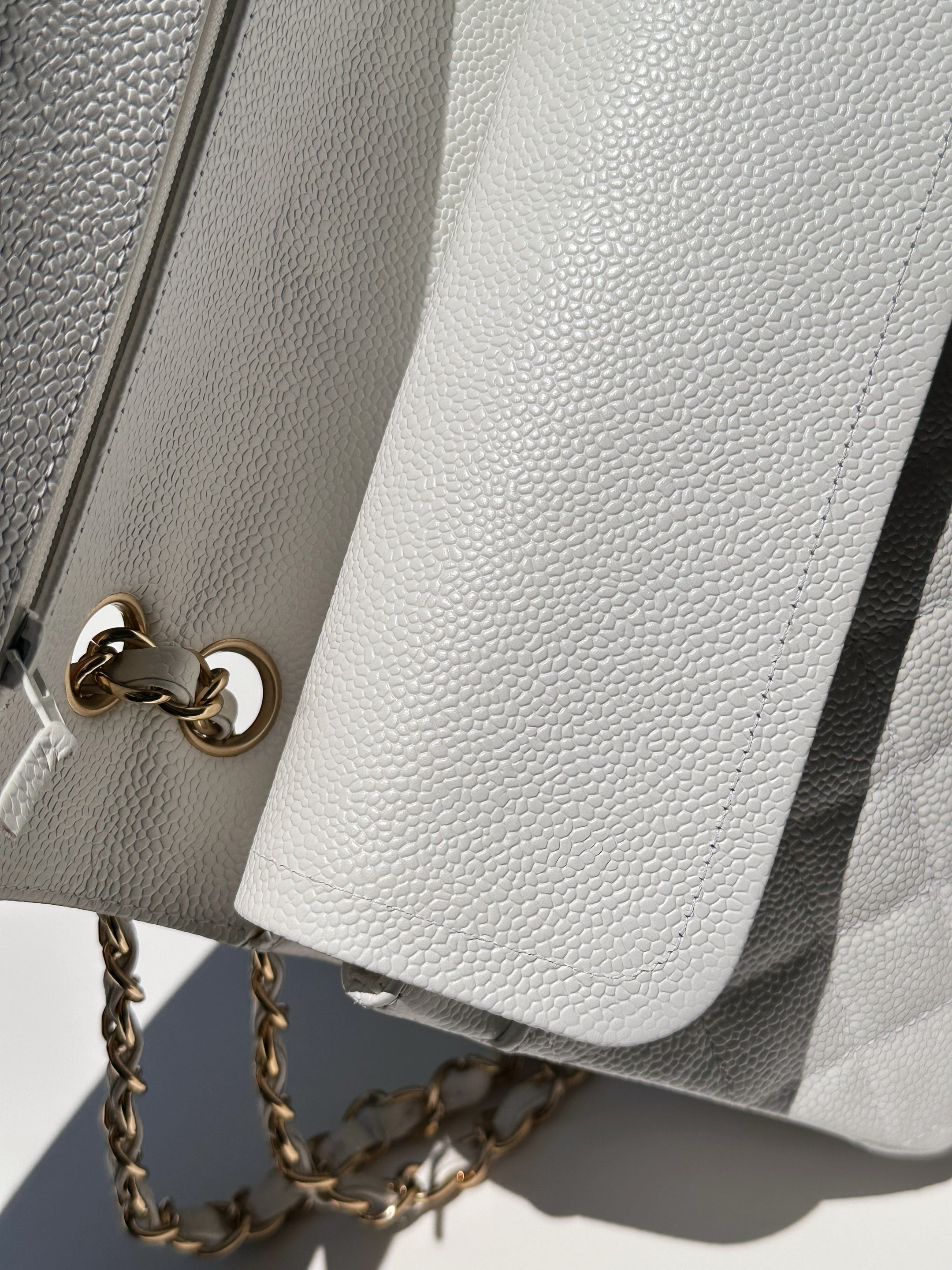 Chanel White Caviar Medium Classic Double Flap Bag 1350 holo