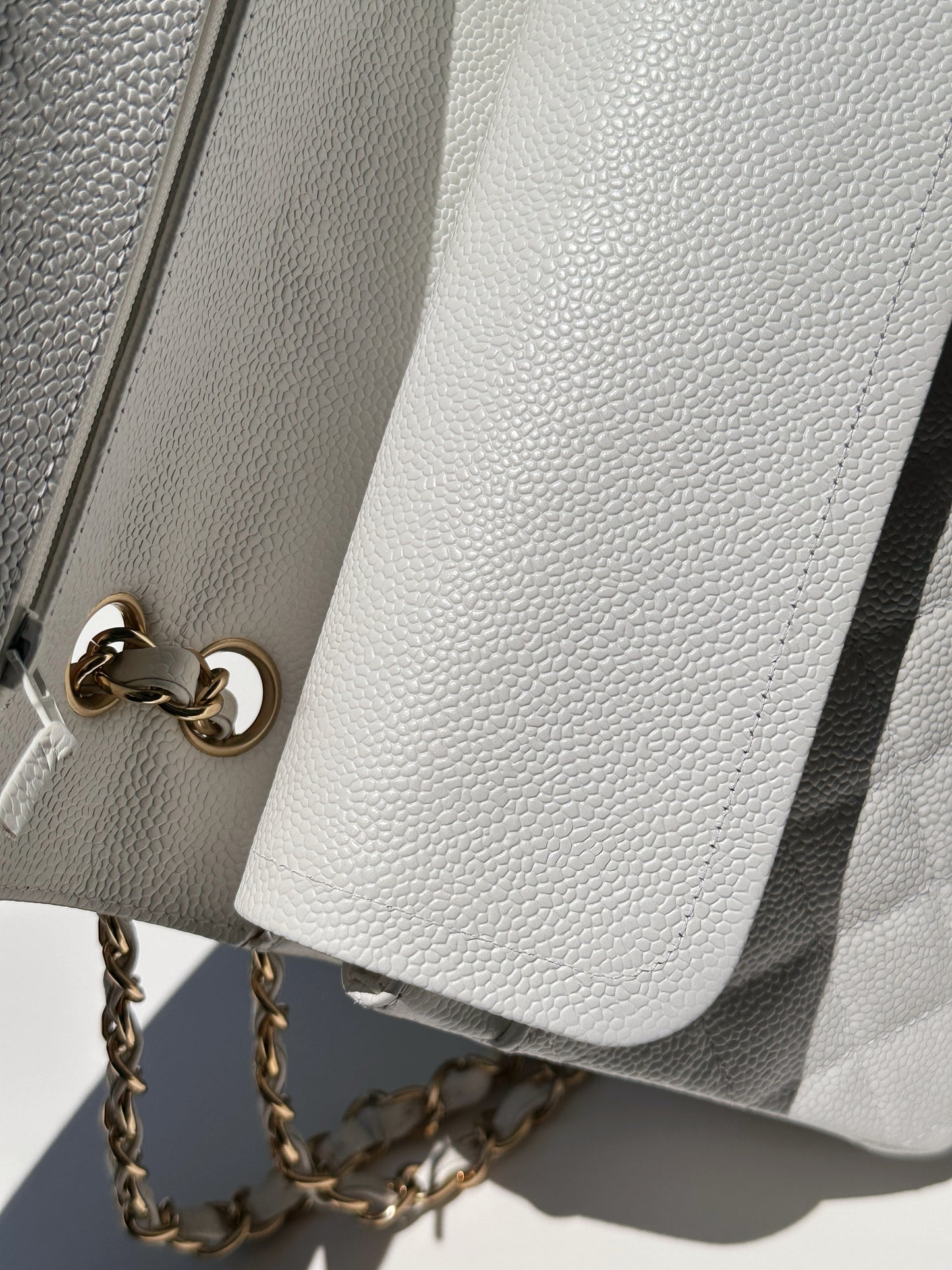 Chanel White Caviar Medium Classic Double Flap Bag 1350 holo