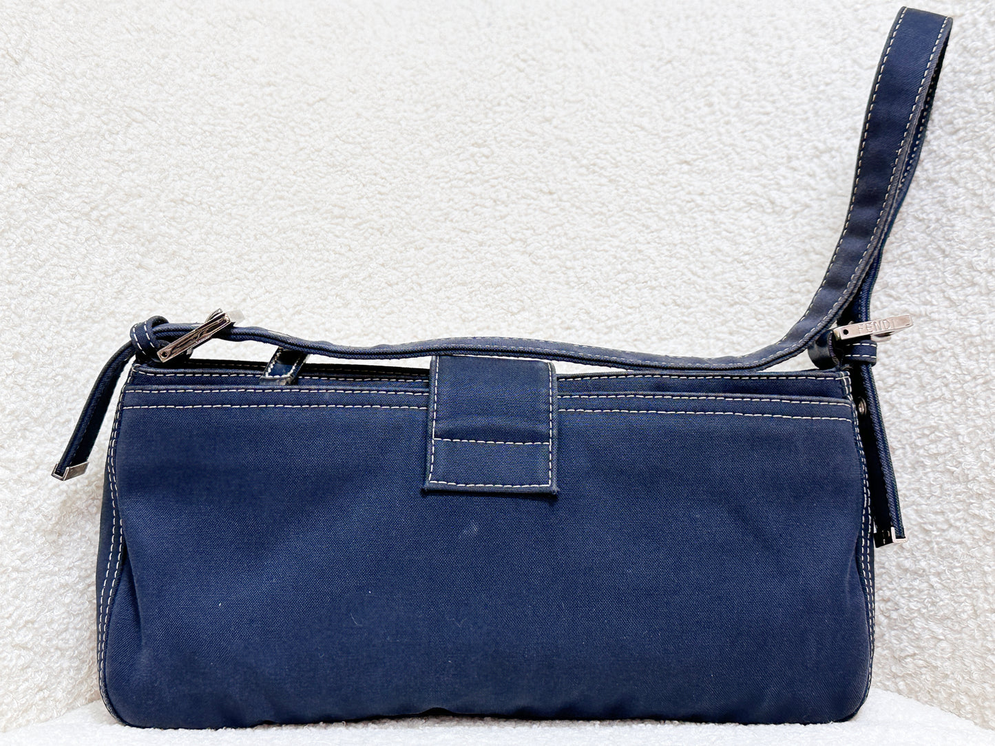 Fendi Mamma Baguette Canvas Shoulder Bag Navy blue