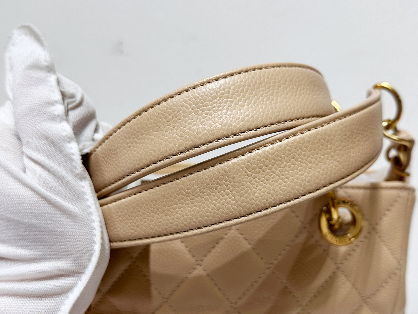 Chanel Caviar Quilted Petit Shopping Tote PST Beige GHW 1551 holo