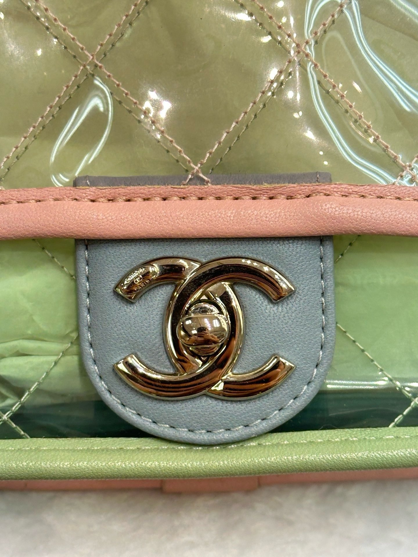 Chanel Mini Coco Splash PVC Flap Bag Pink/Green/Blue Silver Hardware