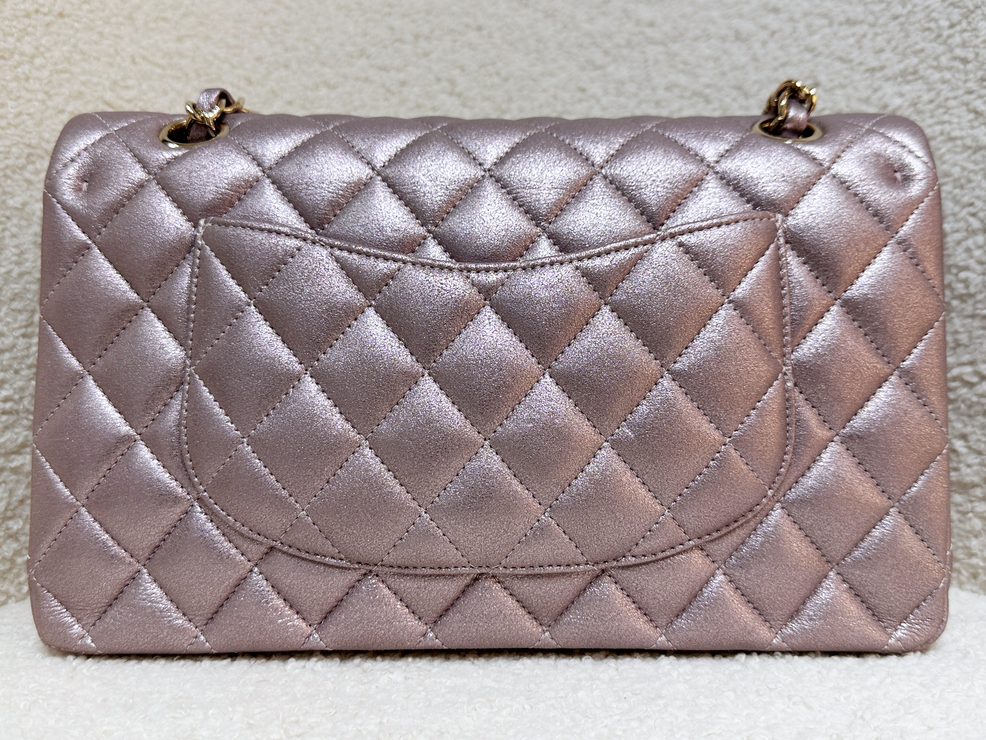 Chanel Classic Quilted Medium Double Flap Iridescent Pink (Calfskin)LGHW 1998 holo card
