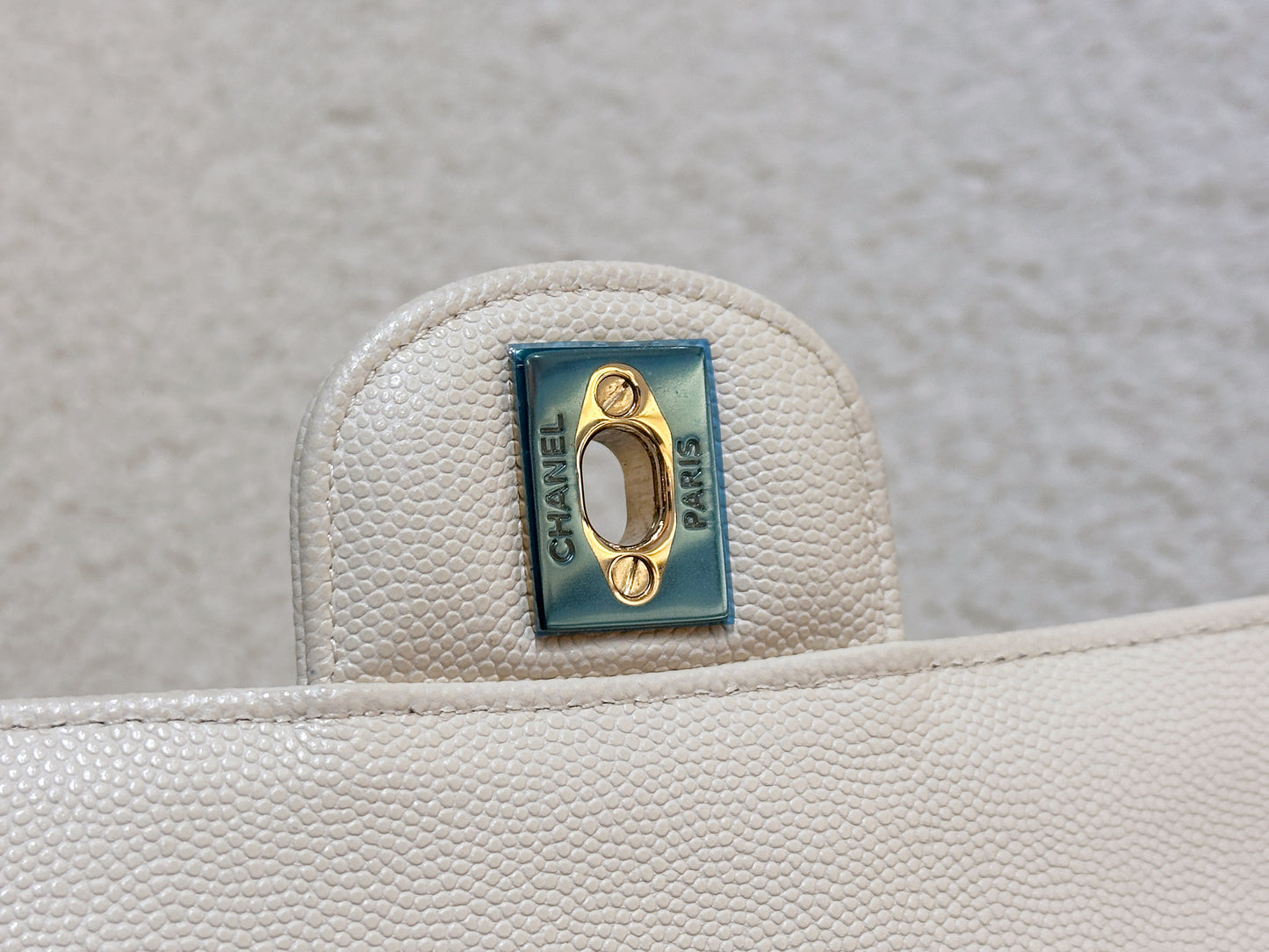 Chanel Mini Rectangular Classic Quilted Caviar Ivory 17C GHW 2383 holo card