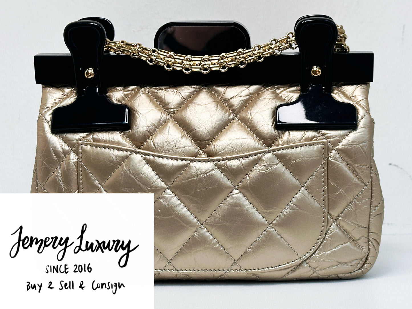 Chanel Aged Calfskin Quilted 2.55 Reissue Mini Hanger Flap Gold 2355 holo card