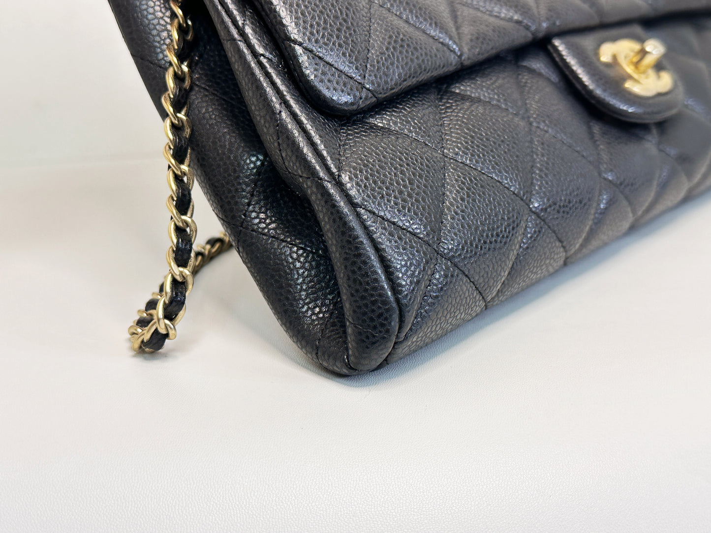 Chanel Caviar Quilted Clutch With Chain Flap Black GHW 2045 holo
