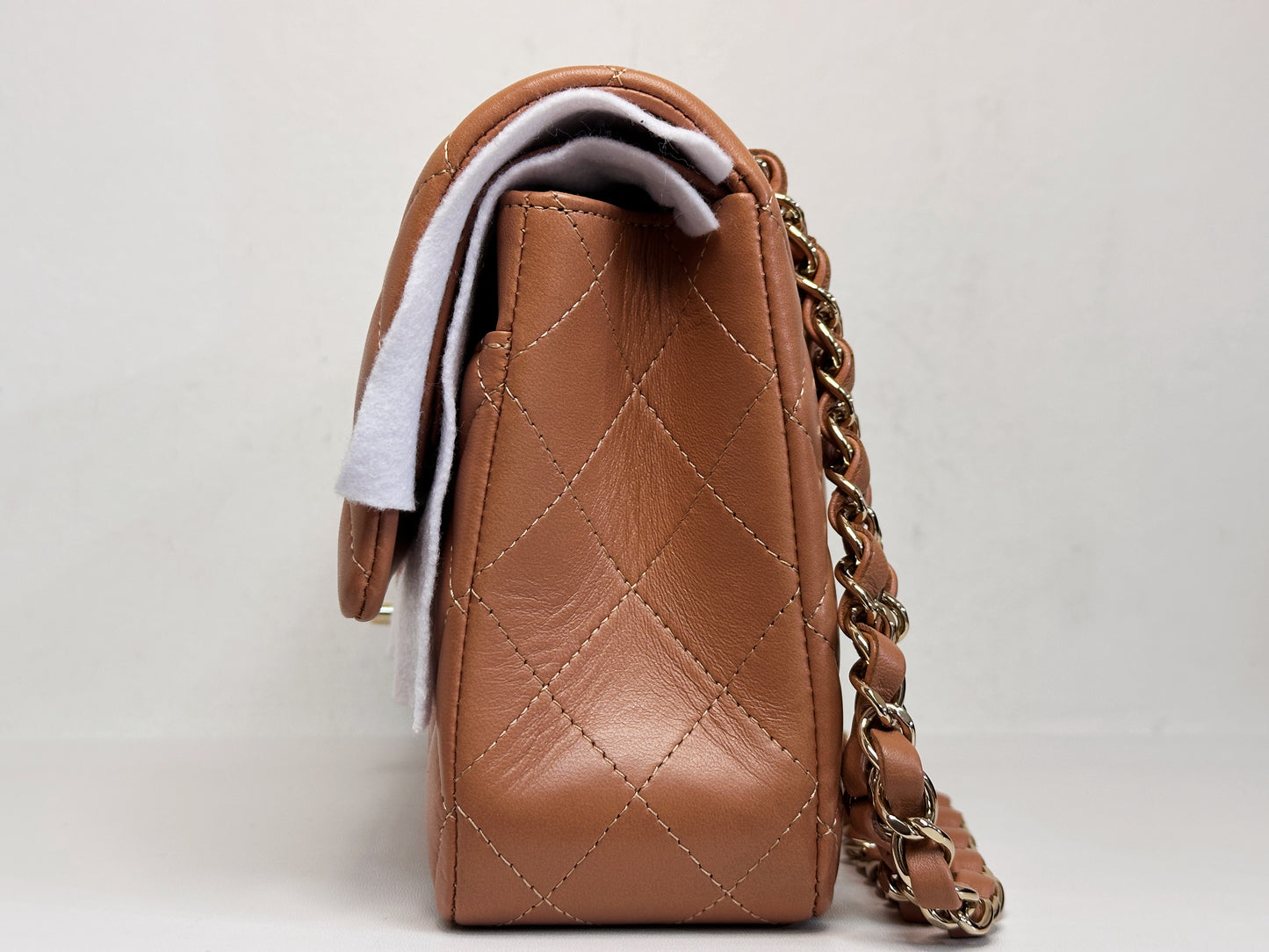 Chanel 21P Caramel Medium Lambskin Classic Double Flap Bag LGHW 3102 holo card