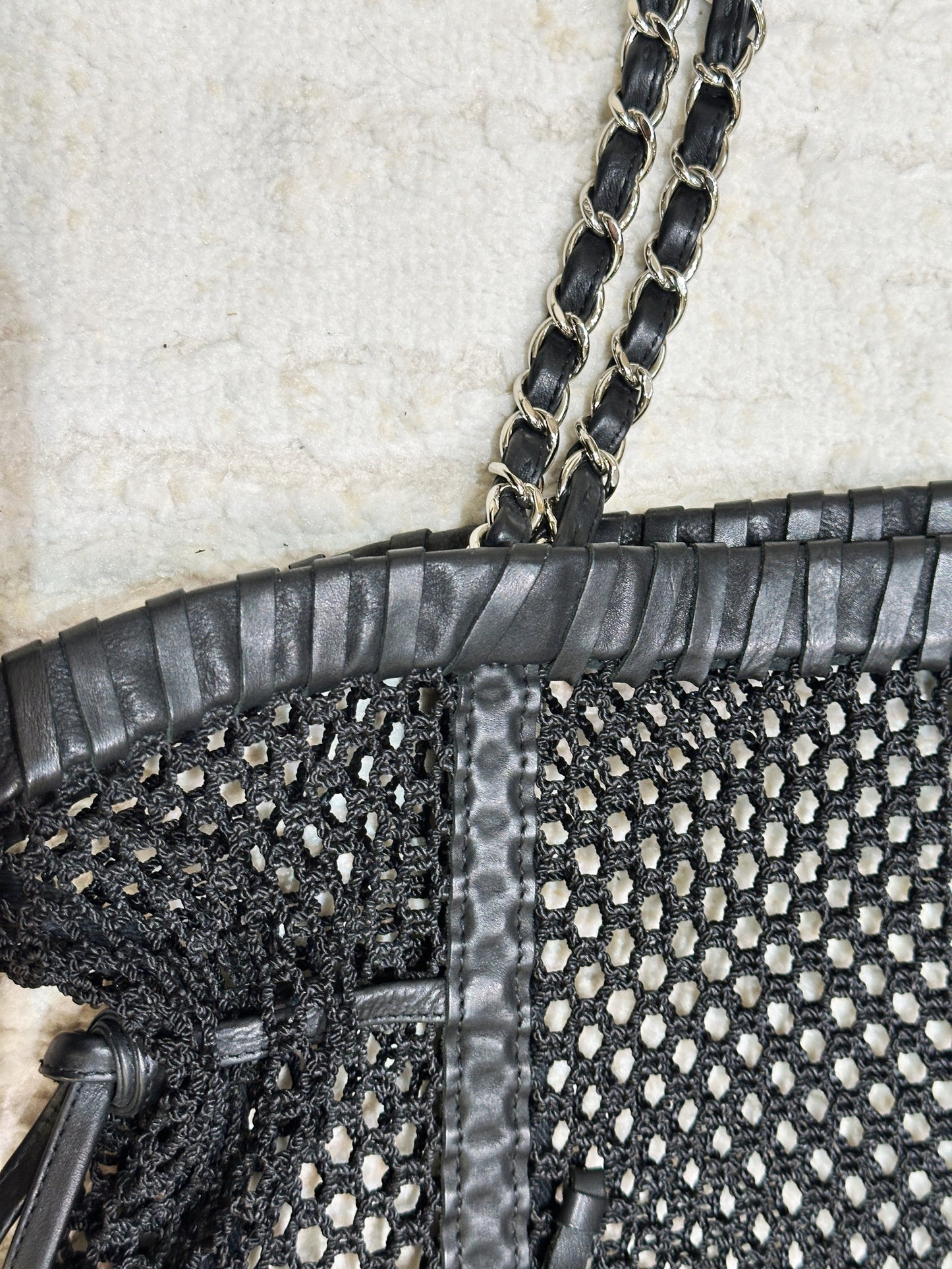 Chanel Limited Edition Resort 2011 Black Fringe Mesh Tote Bag 1373 holo card