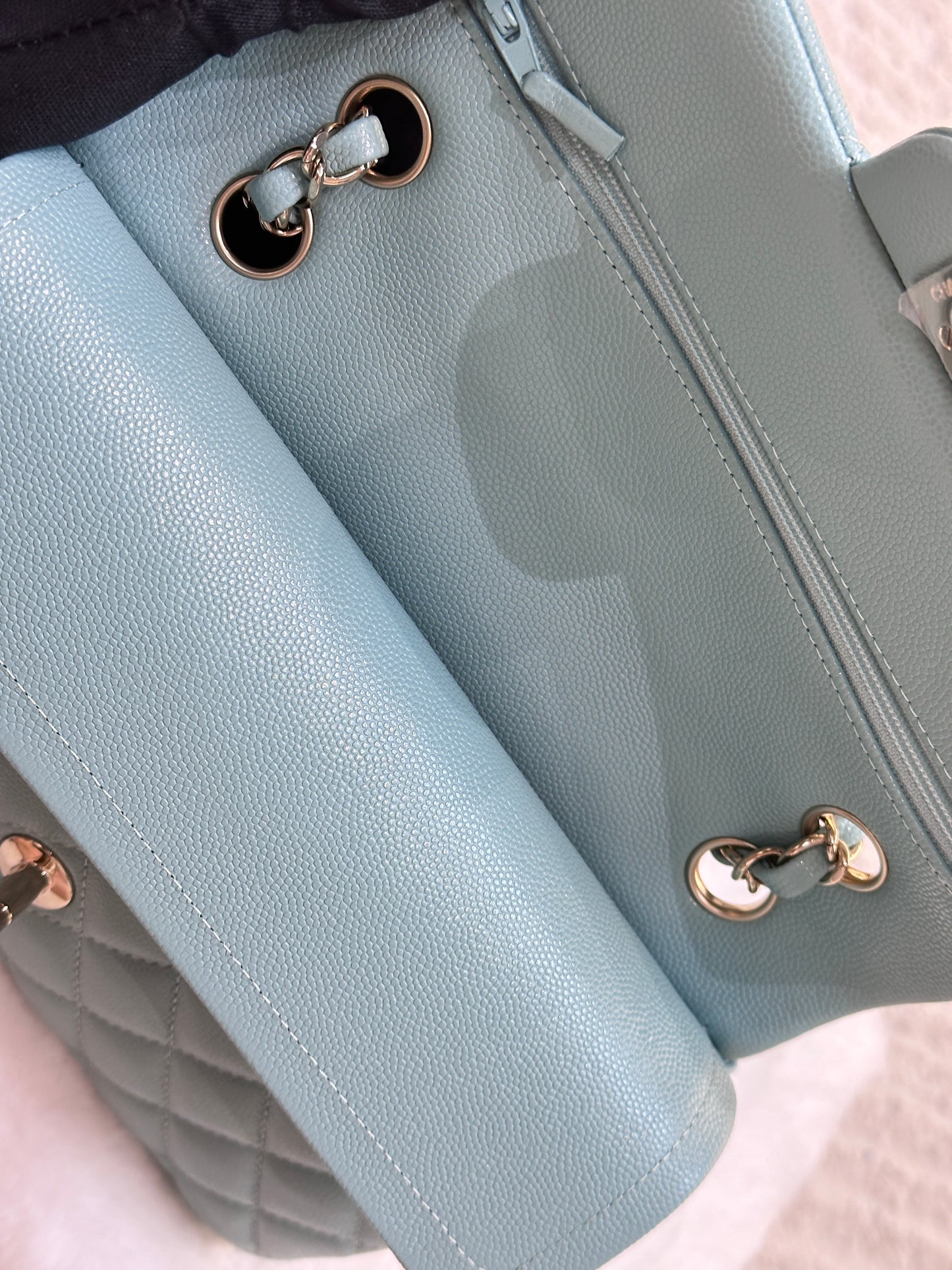 Chanel Small Classic Caviar Double Flap Tiffany Blue 20C GHW