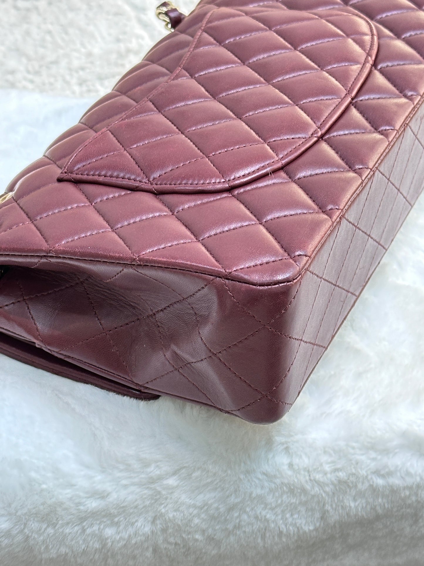 CHANEL Lambskin Quilted Medium Double Flap Burgundy