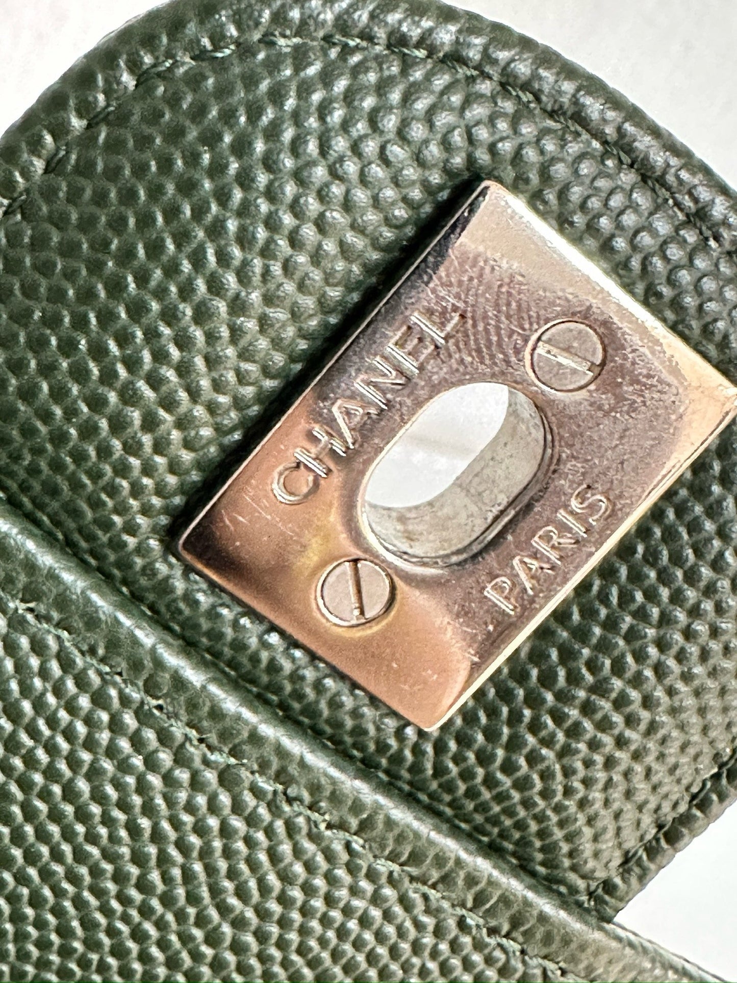 Chanel Caviar Quilted Mini Rectangular Flap Green 2507 holo card