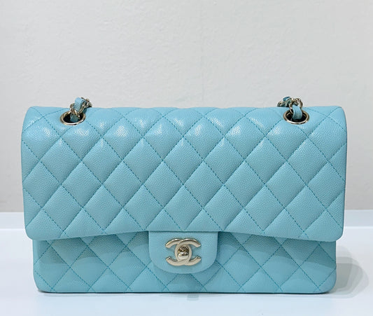 Chanel 19C Tiffany Blue Medium Caviar Classic Flap Bag GHW