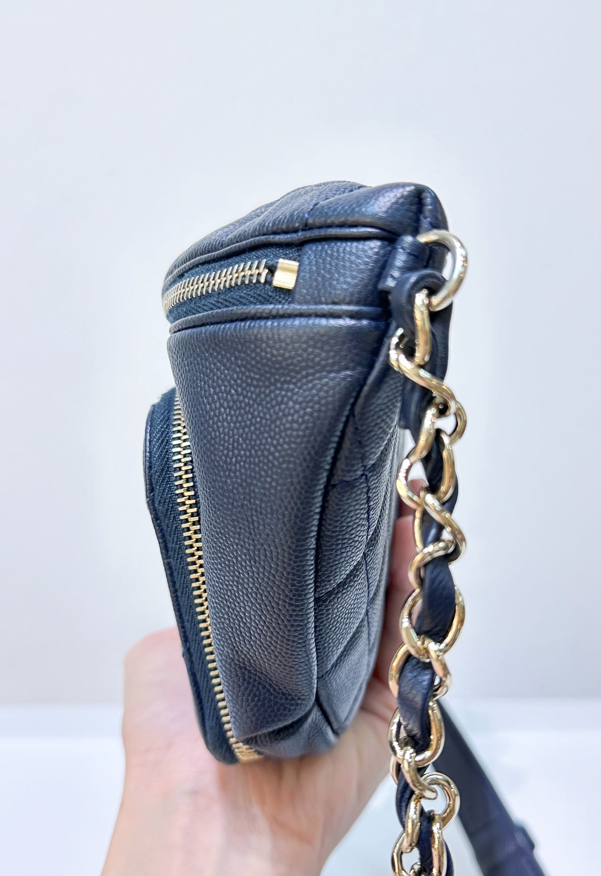 Chanel Blue Caviar Business Affinity Fanny Pack Waist Belt Bag GHW