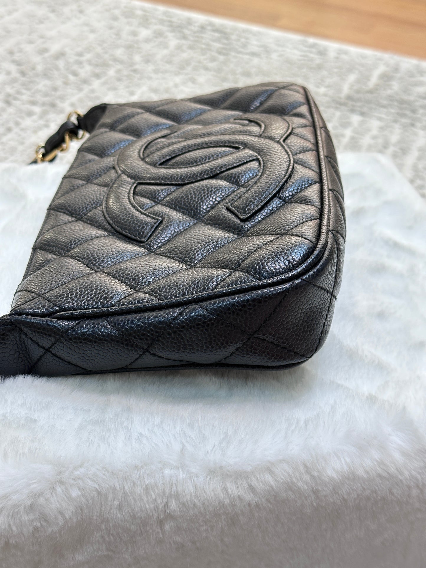 Chanel Small Caviar Quilted Pochette Shoulder Bag Black GHW