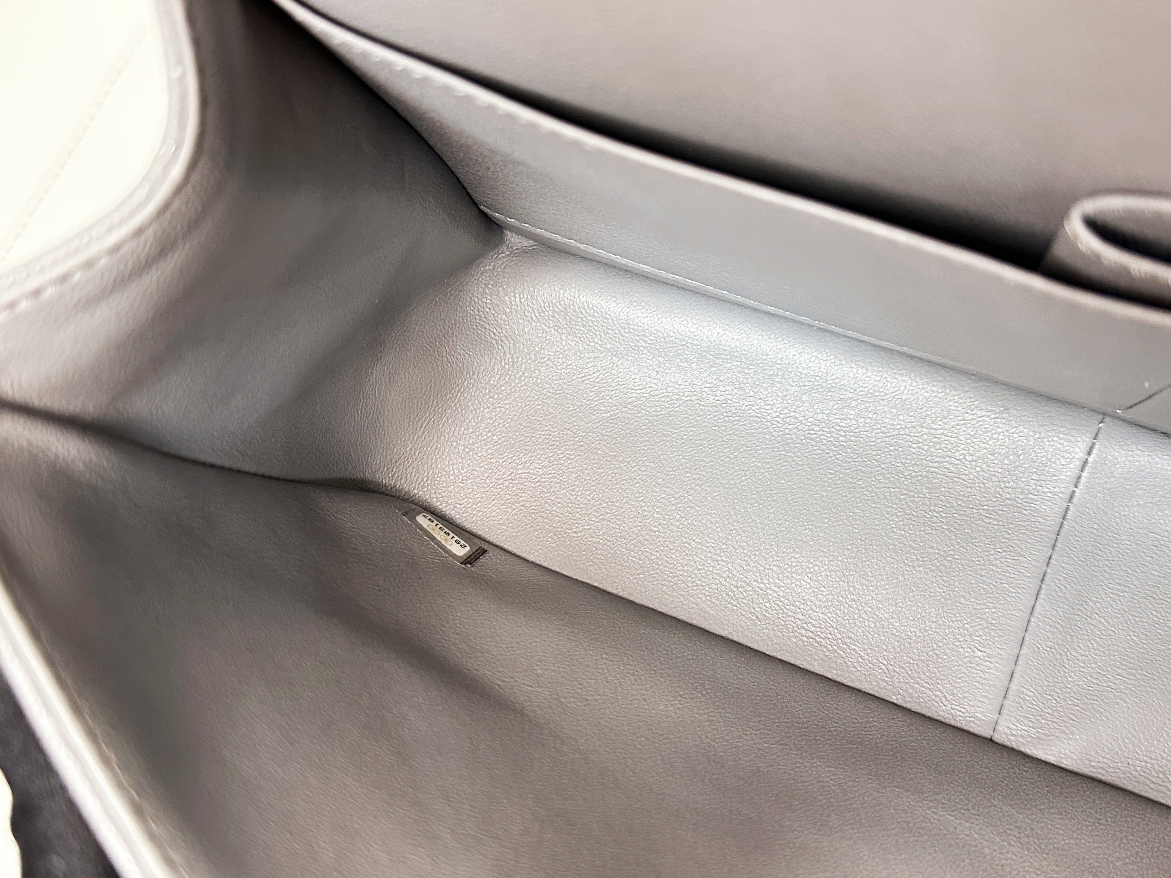 Chanel Jumbo Caviar Classic Quilted Double Flap Bag Light Grey LGHW 2910 holo card