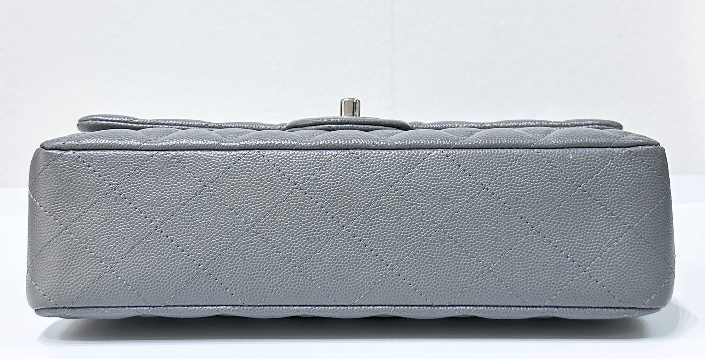 CHANEL Caviar Quilted Medium Double Flap Grey