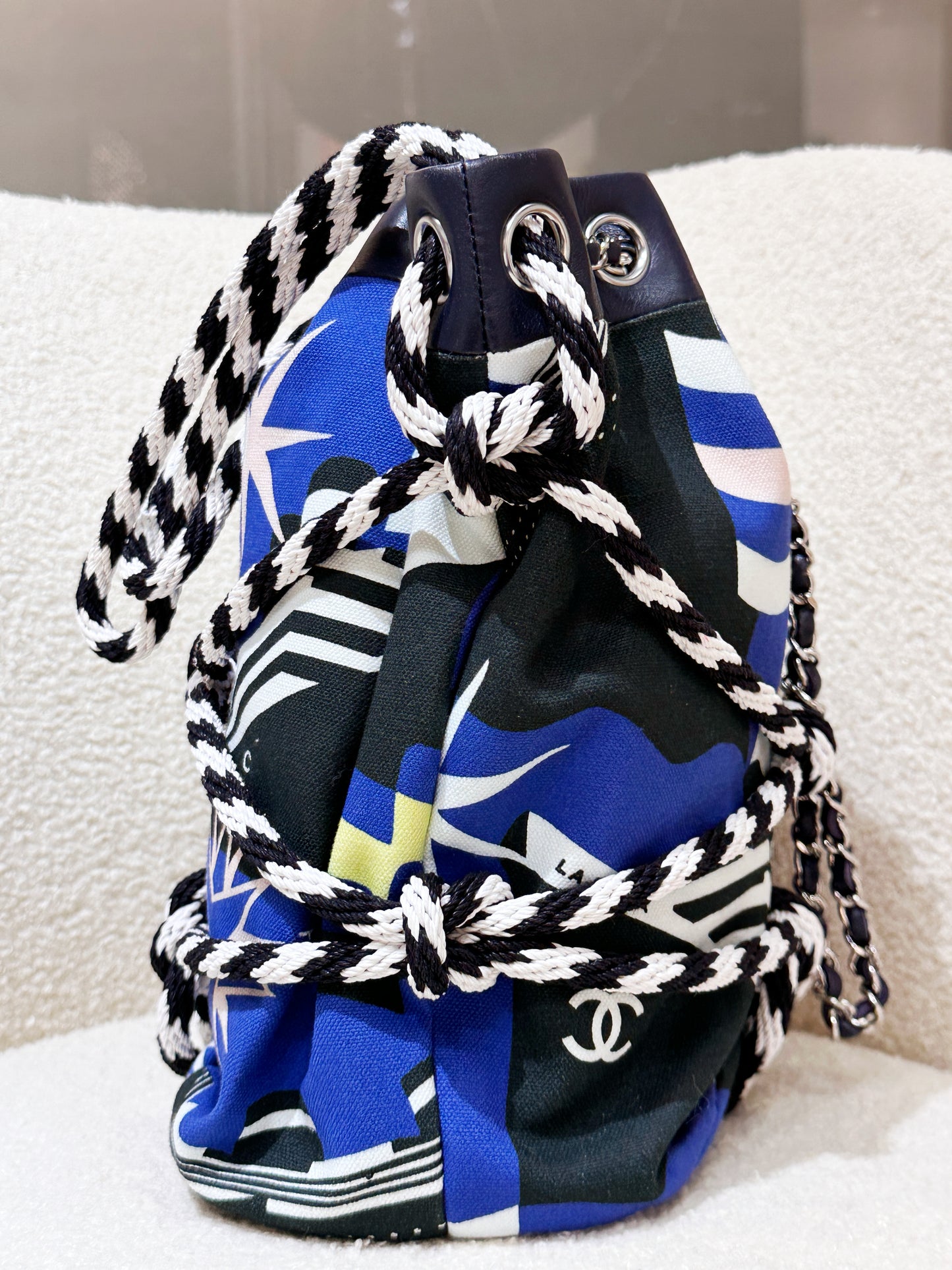 Chanel Blue Cotton Drawstring Bag Multiple colors 2704 holo card