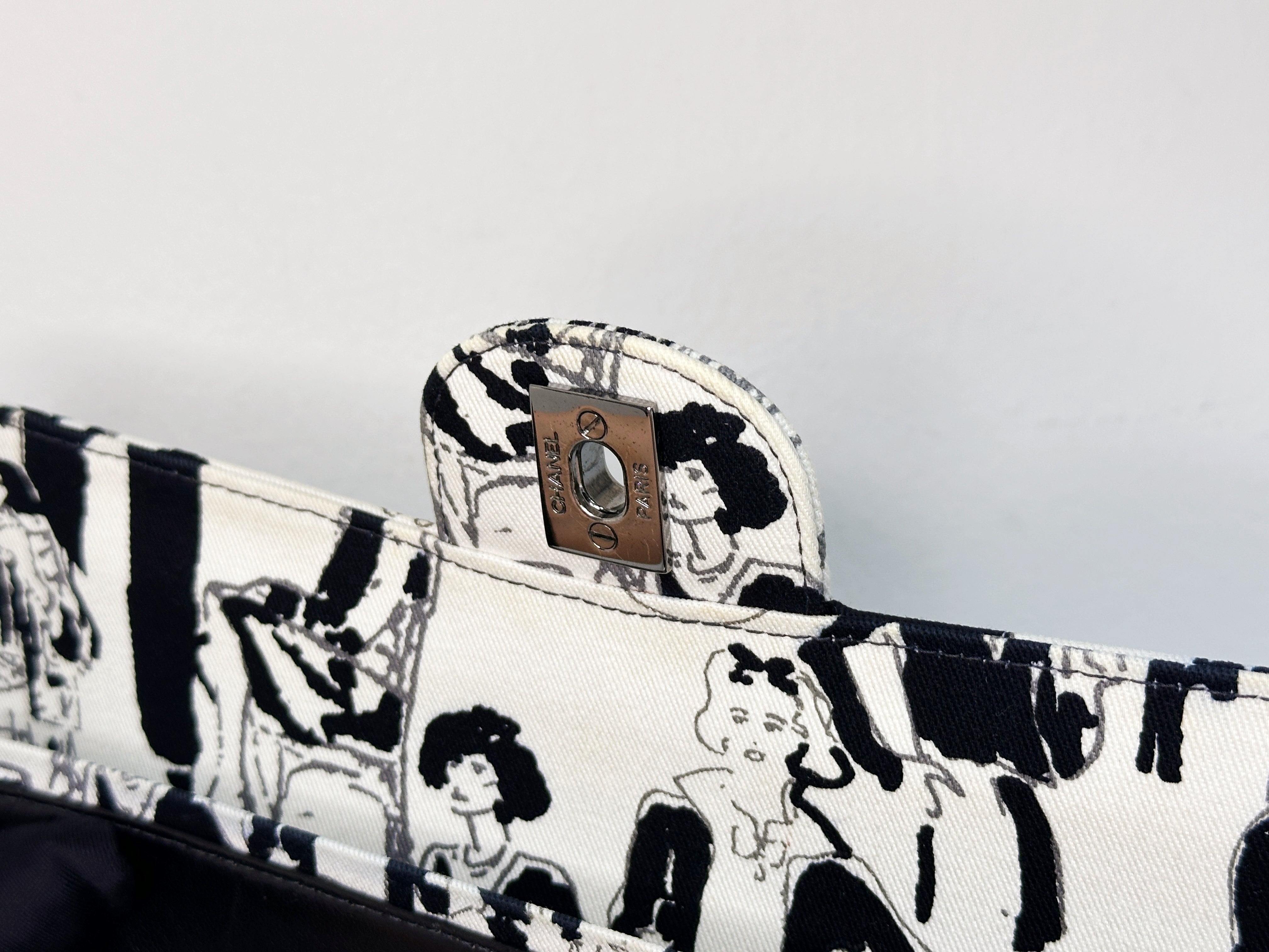 Chanel Canvas Coco Icons Medium Double Flap Bag Black White 827 holo card