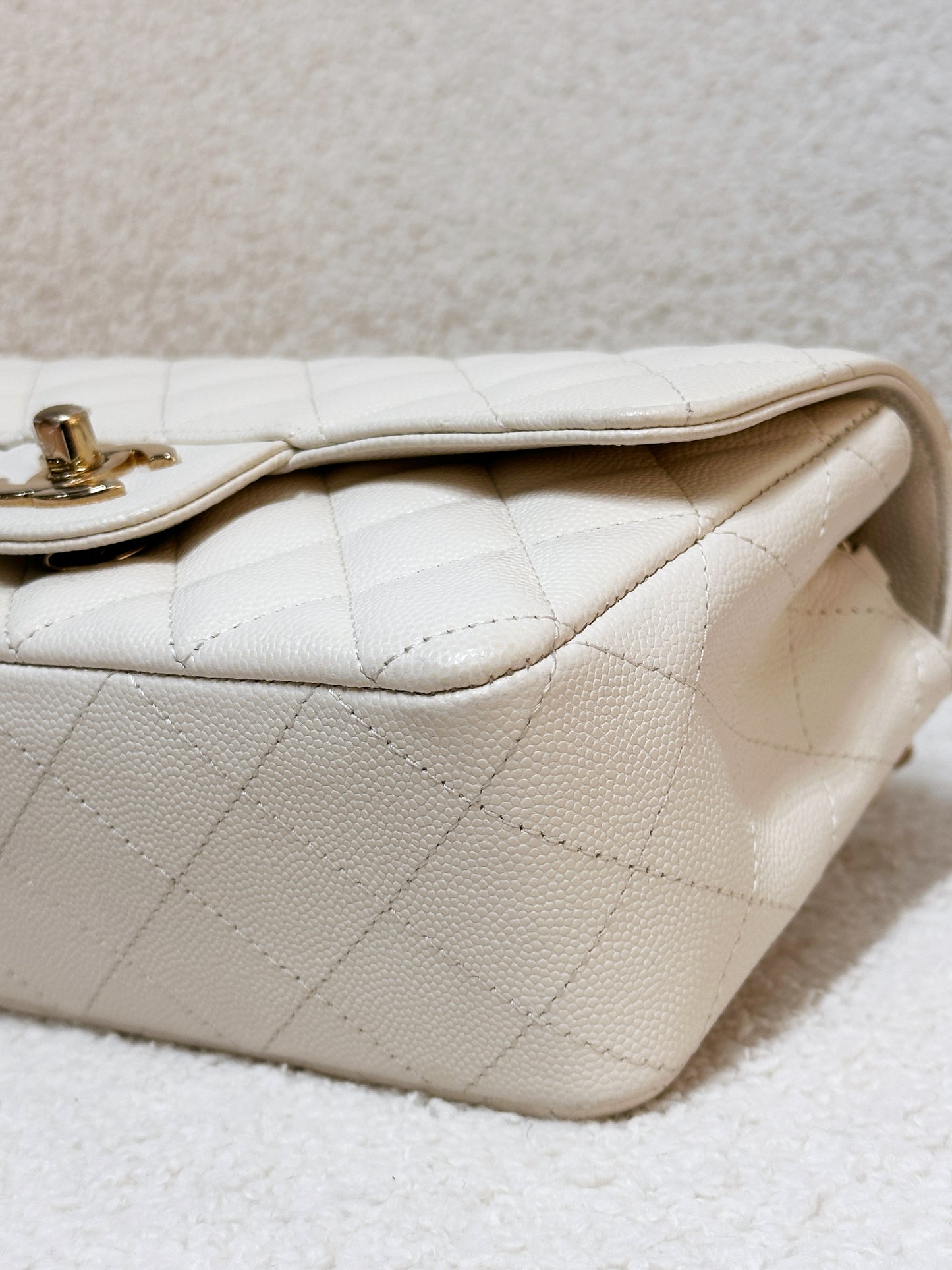 Chanel Mini Rectangular Classic Quilted Caviar Ivory 17C GHW 2383 holo card