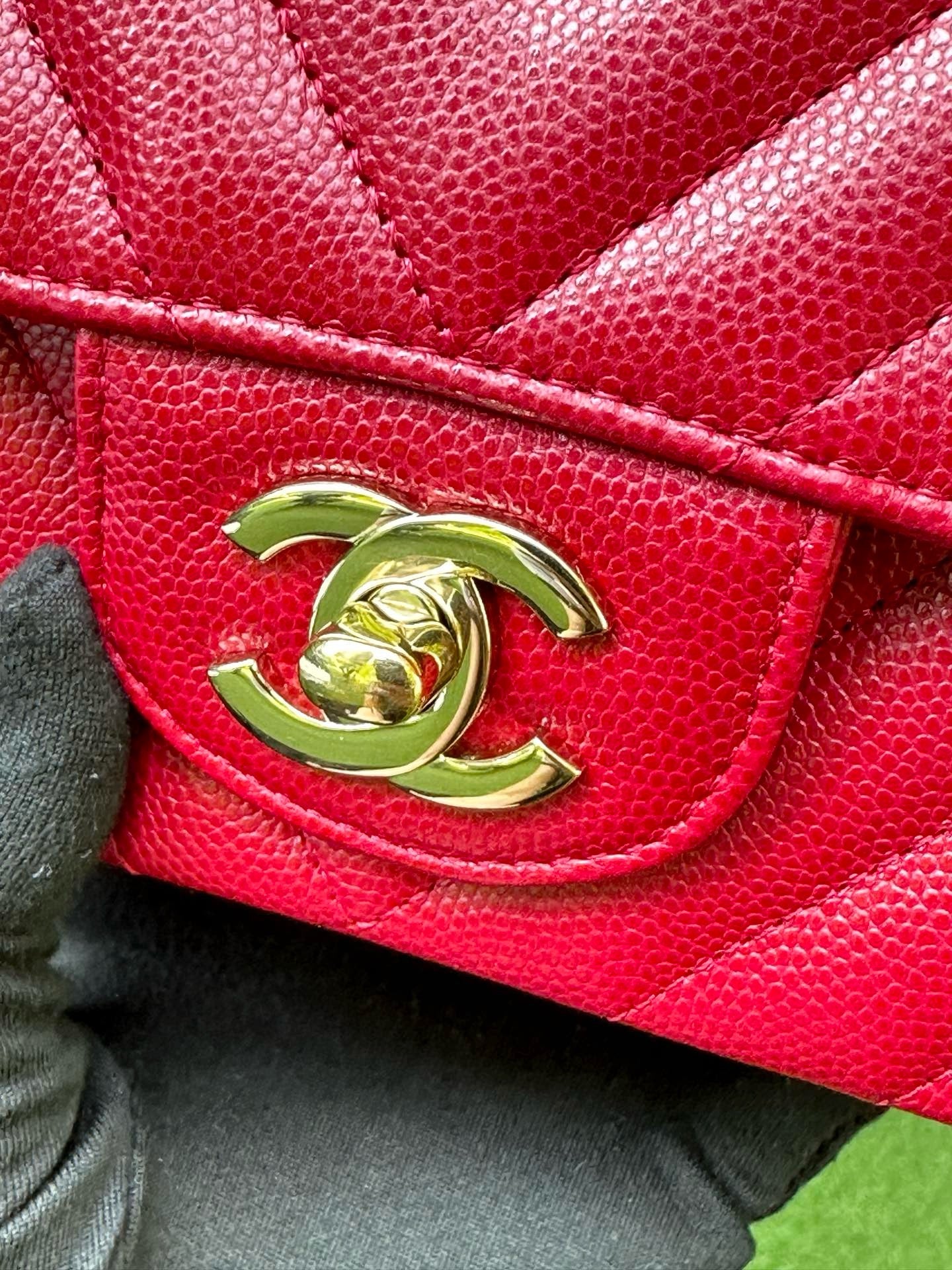 Chanel Mini Rectangle Chevron Red Caviar with GHW