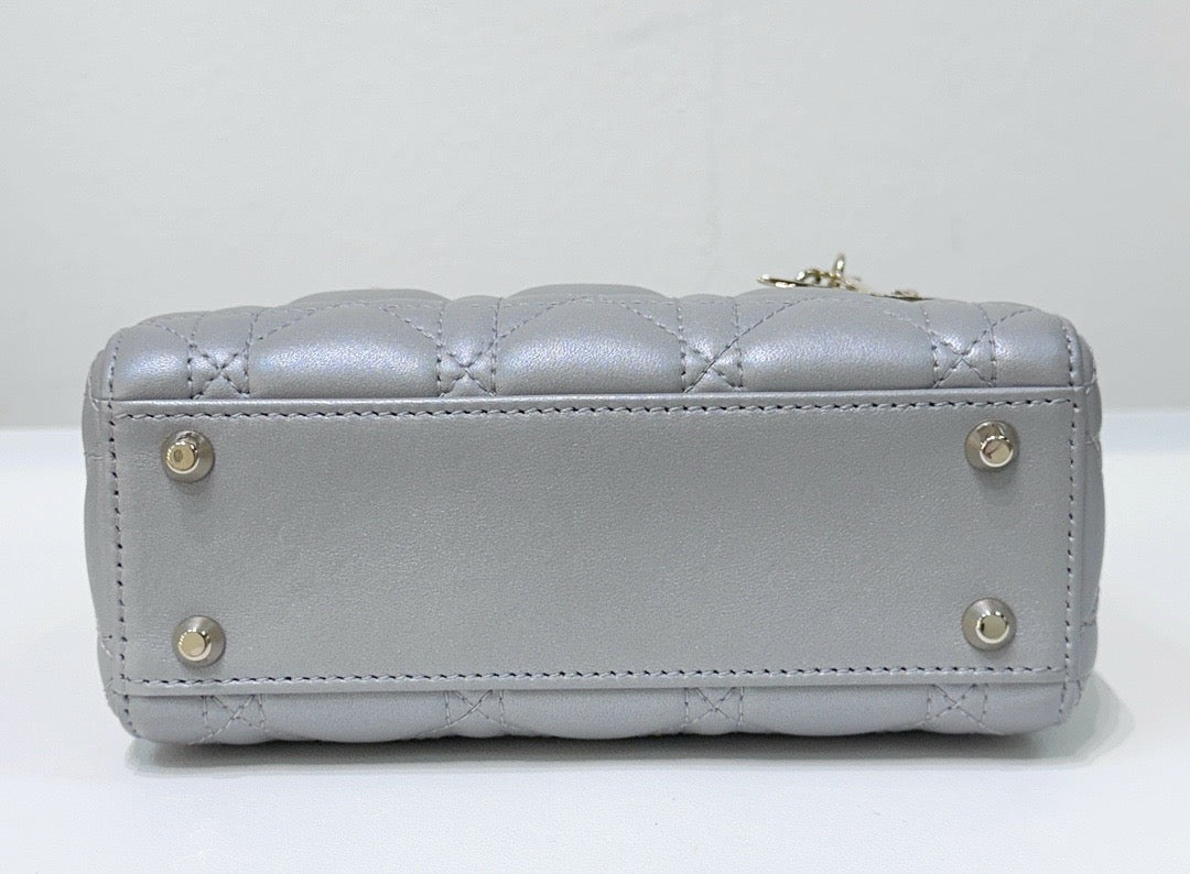 Christian Dior Mini Lambskin Cannage Lady Dior Gray Opaline GHW