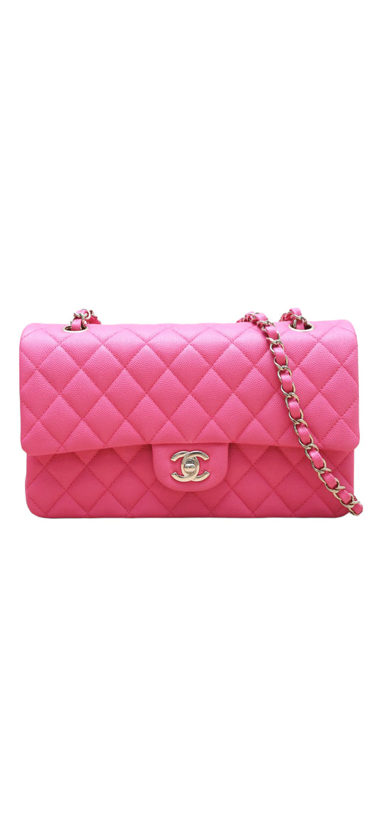 Chanel 22P Hot Pink Classic Double Flap Medium Caviar Light Gold