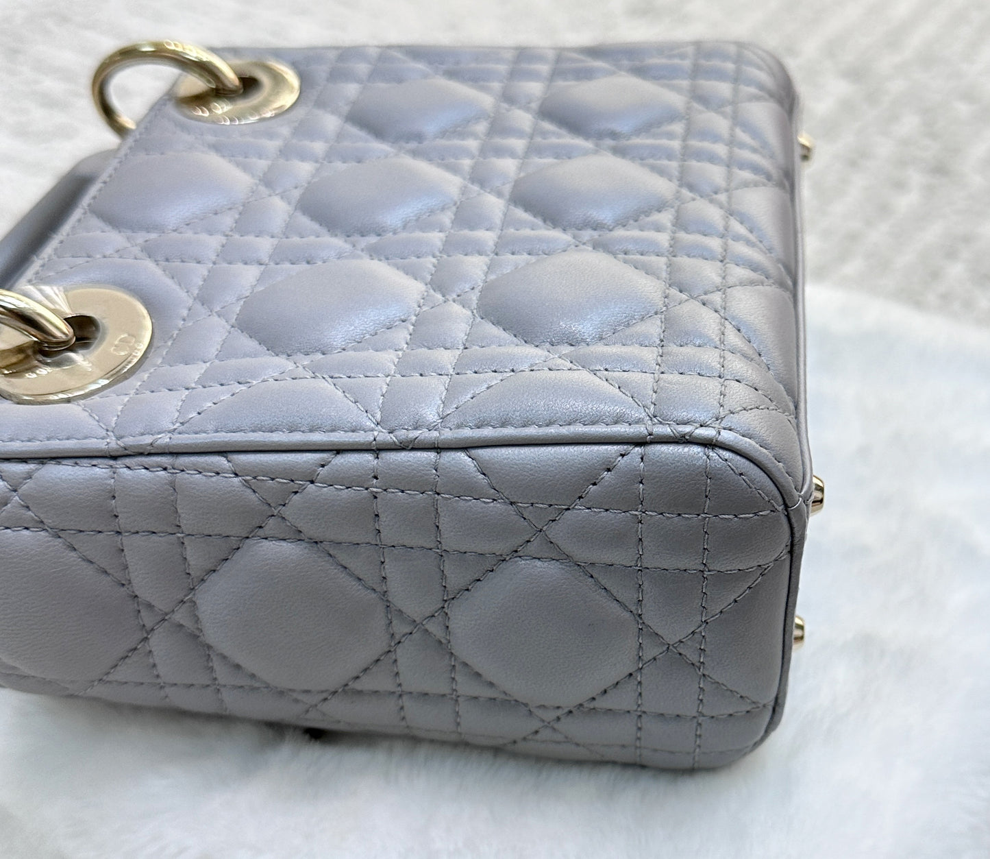 DIOR Mini Lady Dior Pearl Grey GHW