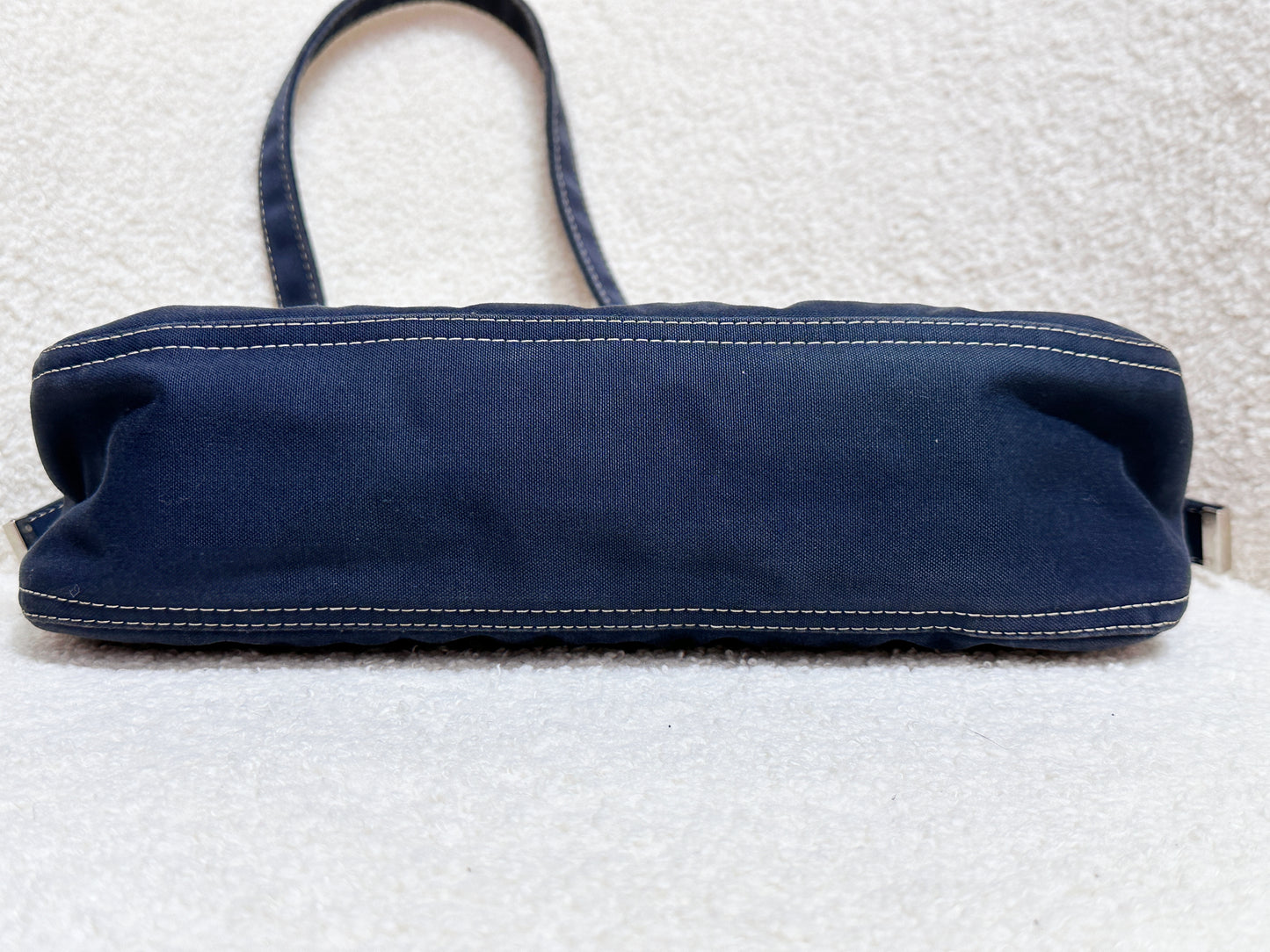 Fendi Mamma Baguette Canvas Shoulder Bag Navy blue