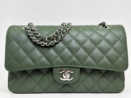 Chanel Medium Classic Quilted Double Flap Bag Green 2517 holo