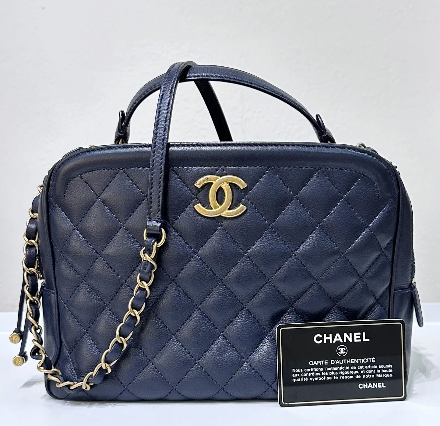 Chanel CC Top Handle Vanity Case Quilted Calfskin Small