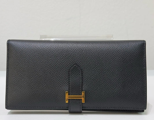 Hermes Bearn Soufflet Long Wallet Epsom Leather Black